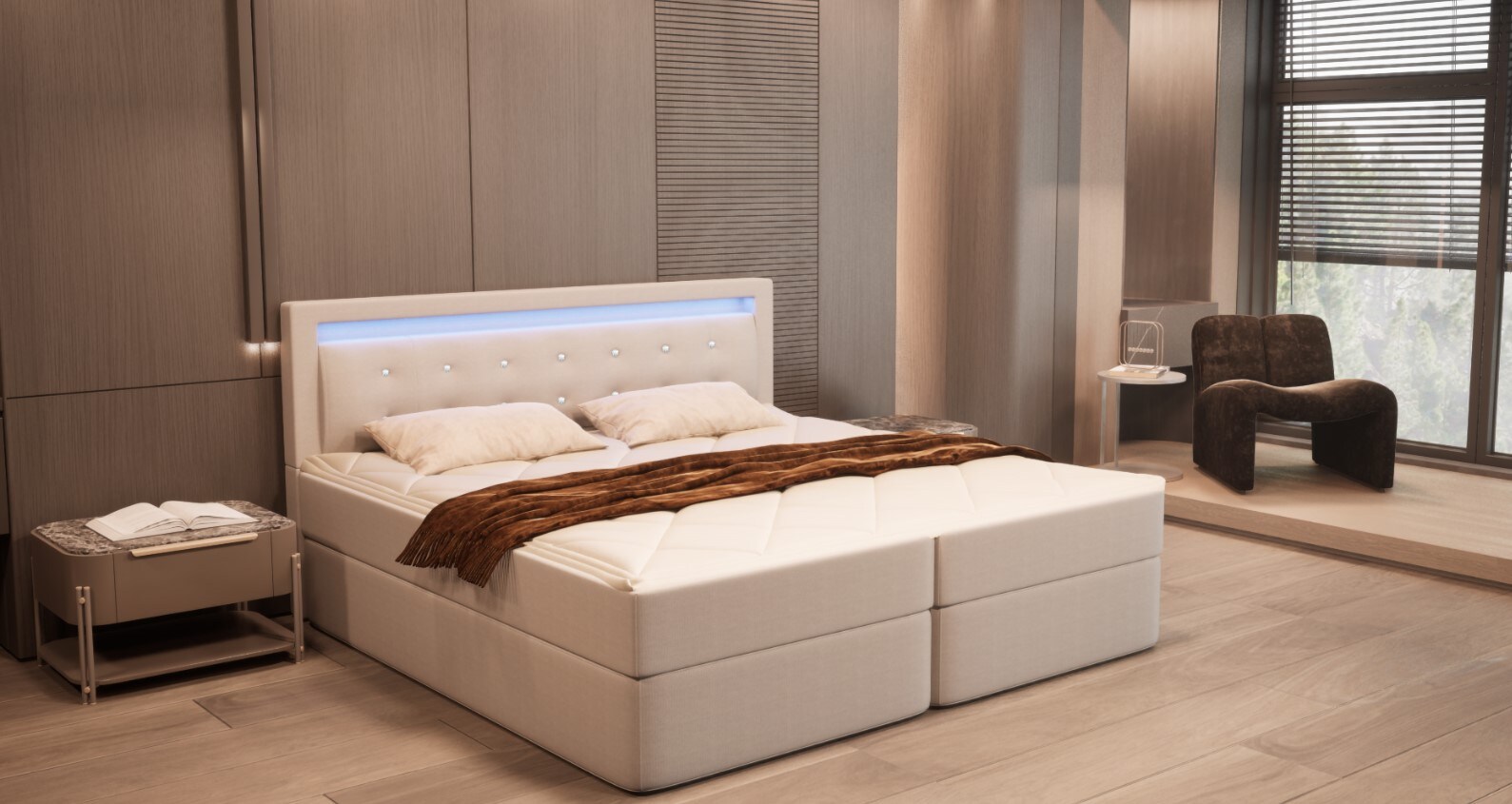 HOME DELUXE Boxspringbett ZENOVA Beige 140x200 cm, versch. Ausf&uuml;hrungen - Bild 1