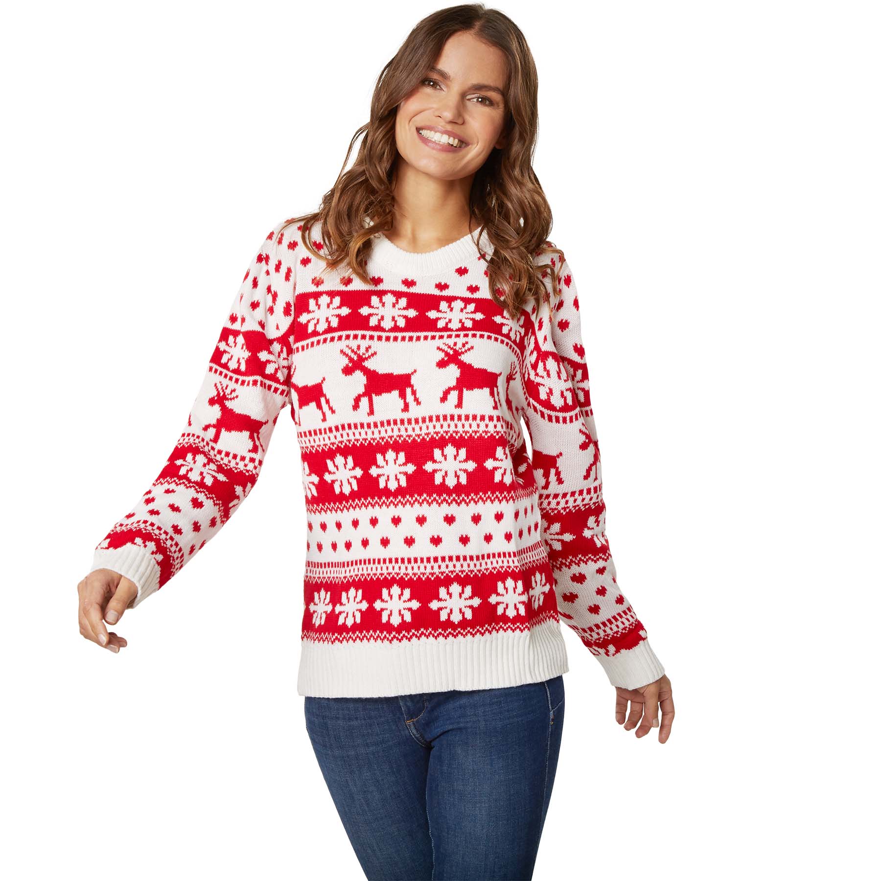 tectake&reg; Weihnachtspullover Winterzauber wei&szlig;-rot f&uuml;r Frauen - Bild 1