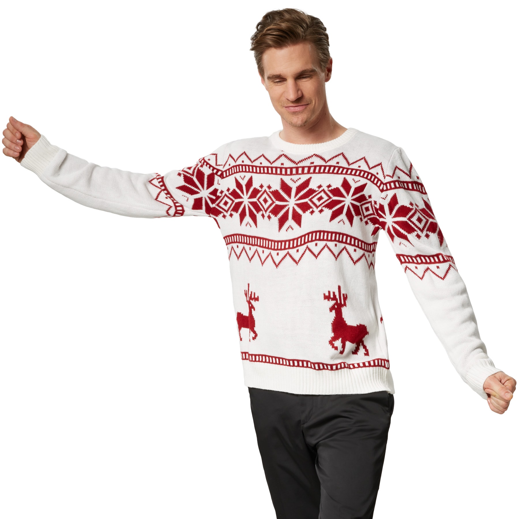 tectake&reg; Weihnachtspullover Winterland wei&szlig;-rot - Bild 1