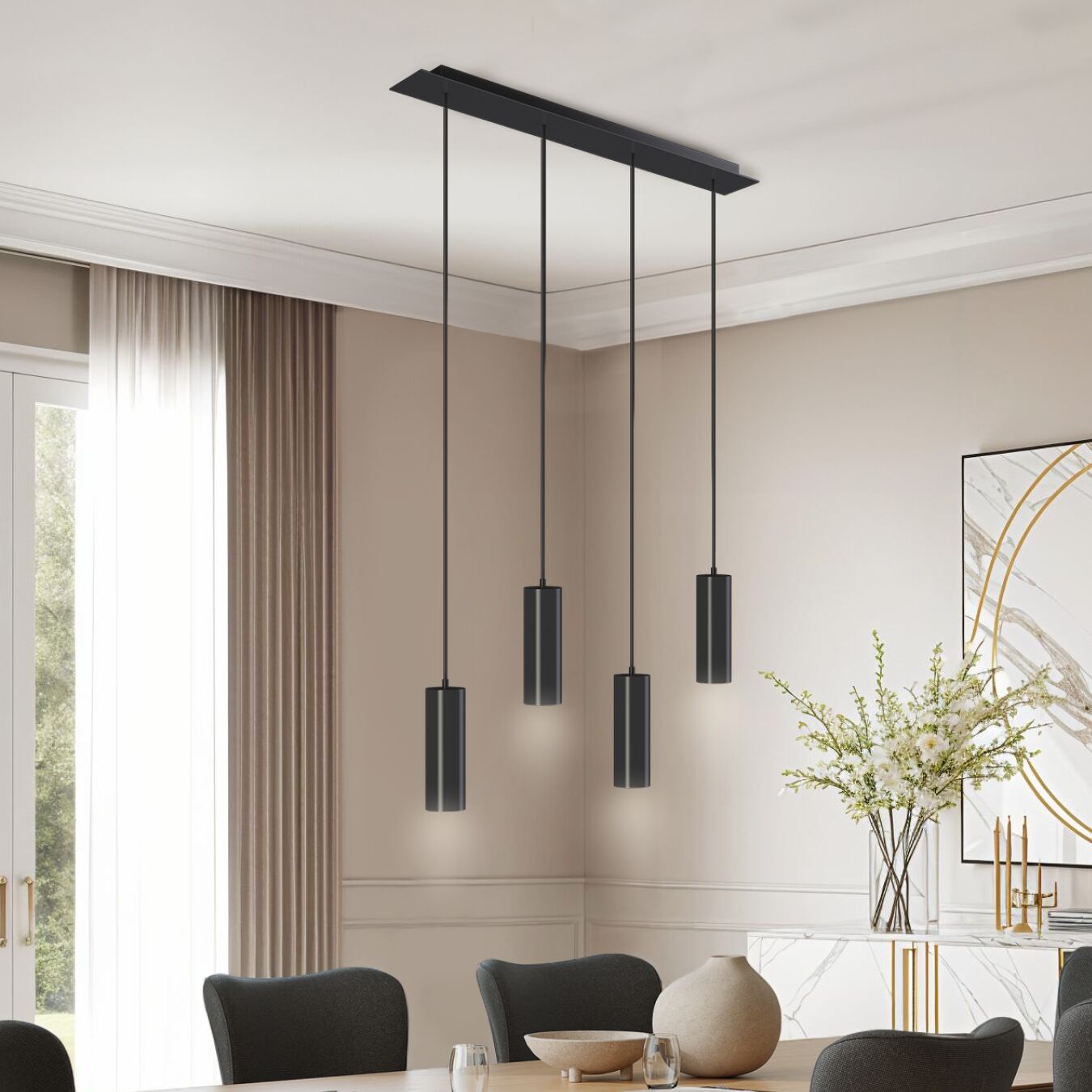 tectake&reg; Pendelleuchte, 4-flammig, 4x GU10, 40 W, l&auml;ngenverstellbare Kabel, 75 x 9 x 146 cm - Bild 1