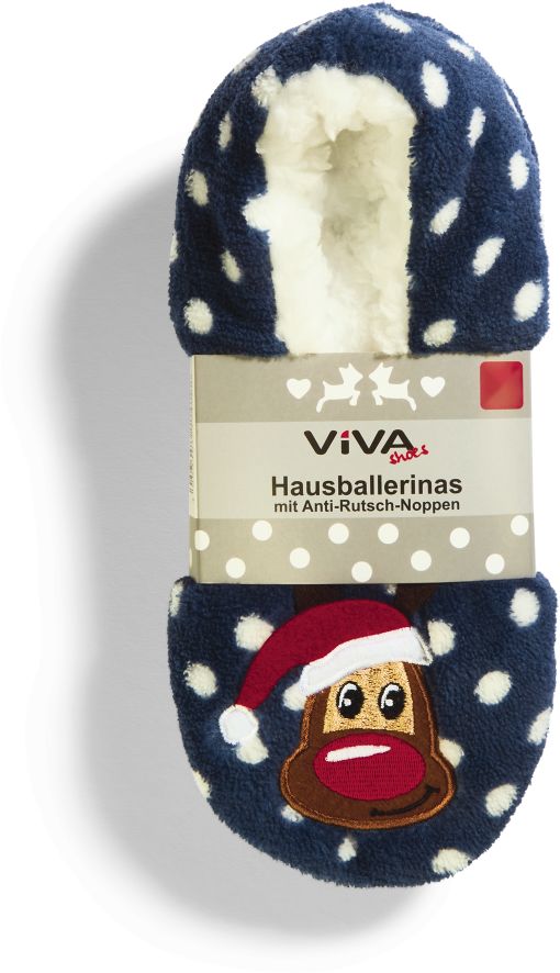 Kinder Weihnachts-Hausballerinas - marineblau, Gr.23/26 - Bild 1