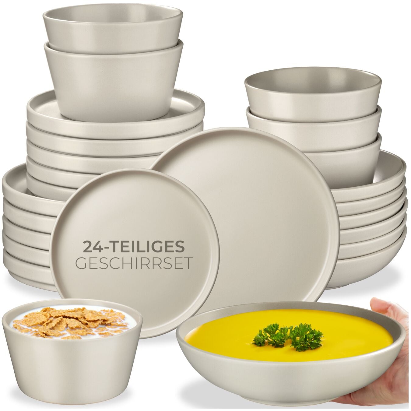 tectake&reg; Tafelservice, f&uuml;r 6 Personen, aus Steingut, mit Glasur, ineinander stapelbar - Bild 1