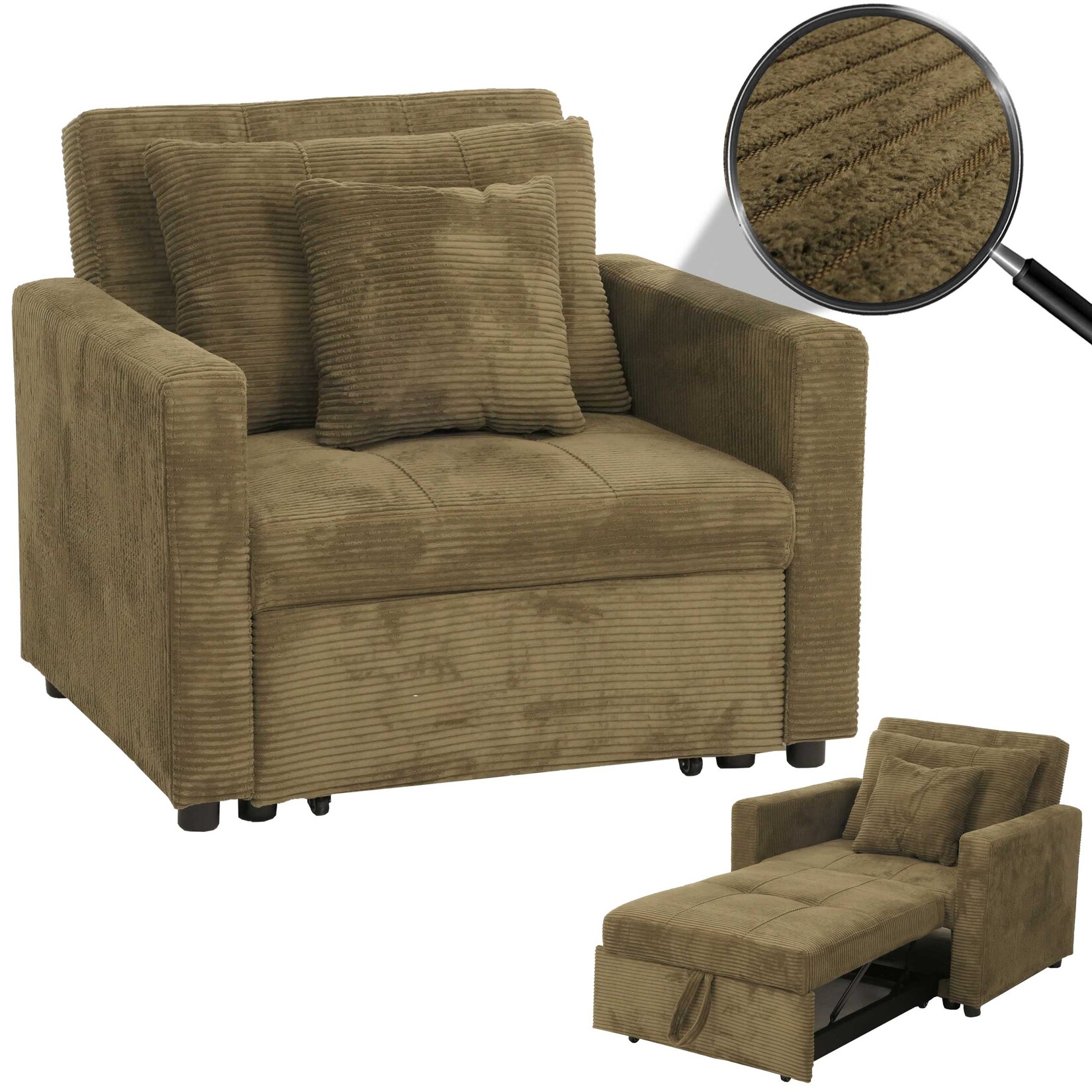 Schlafsessel MCW-L90, Klappsessel Gästebett Relaxsessel, Liegefläche 200x100cm Stoff/Textil Cord ~ grün