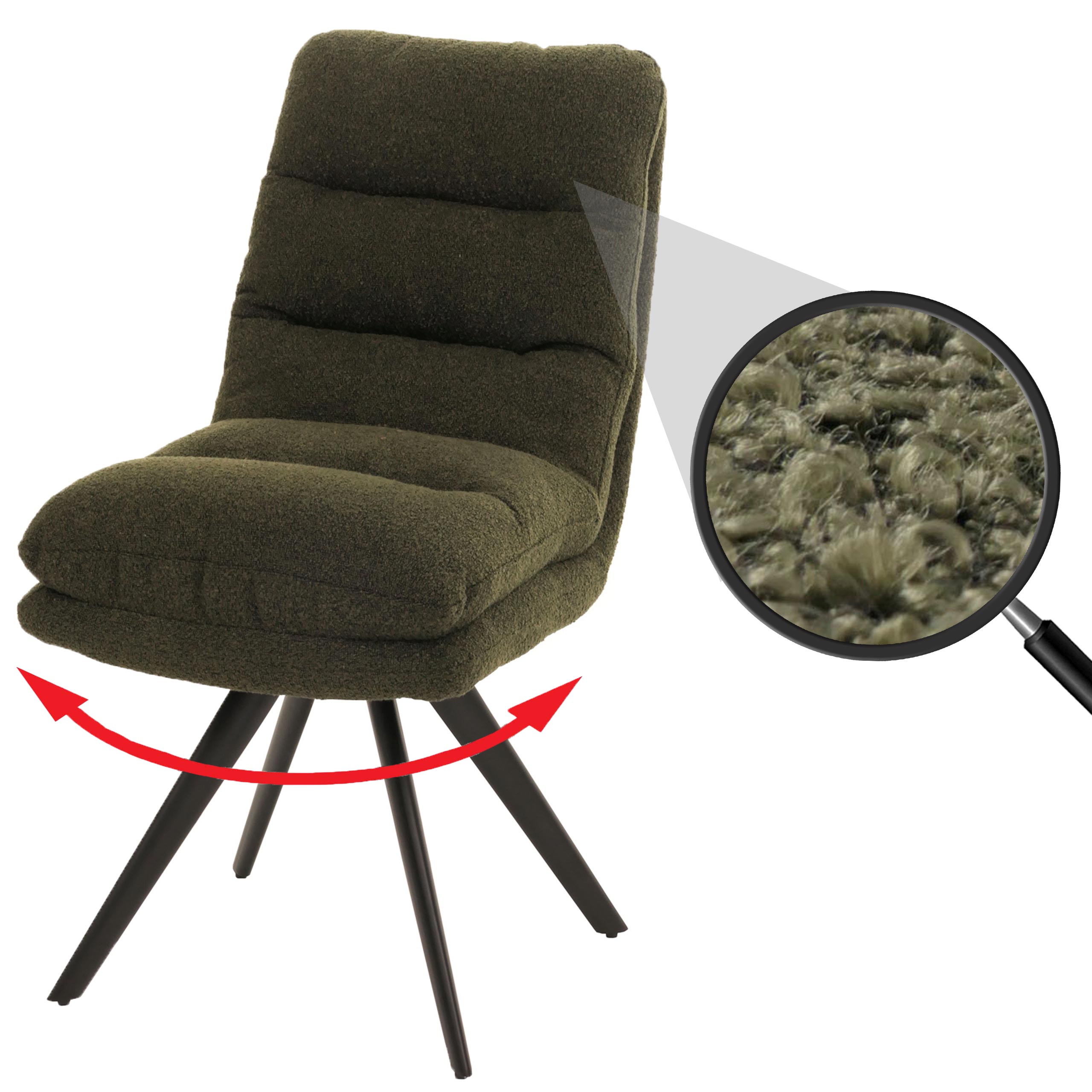 Esszimmerstuhl MCW-G66, K&uuml;chenstuhl Stuhl, drehbar Auto-Position Stoff/Textil Boucl&eacute; MVG ~ gr&uuml;n - Bild 1
