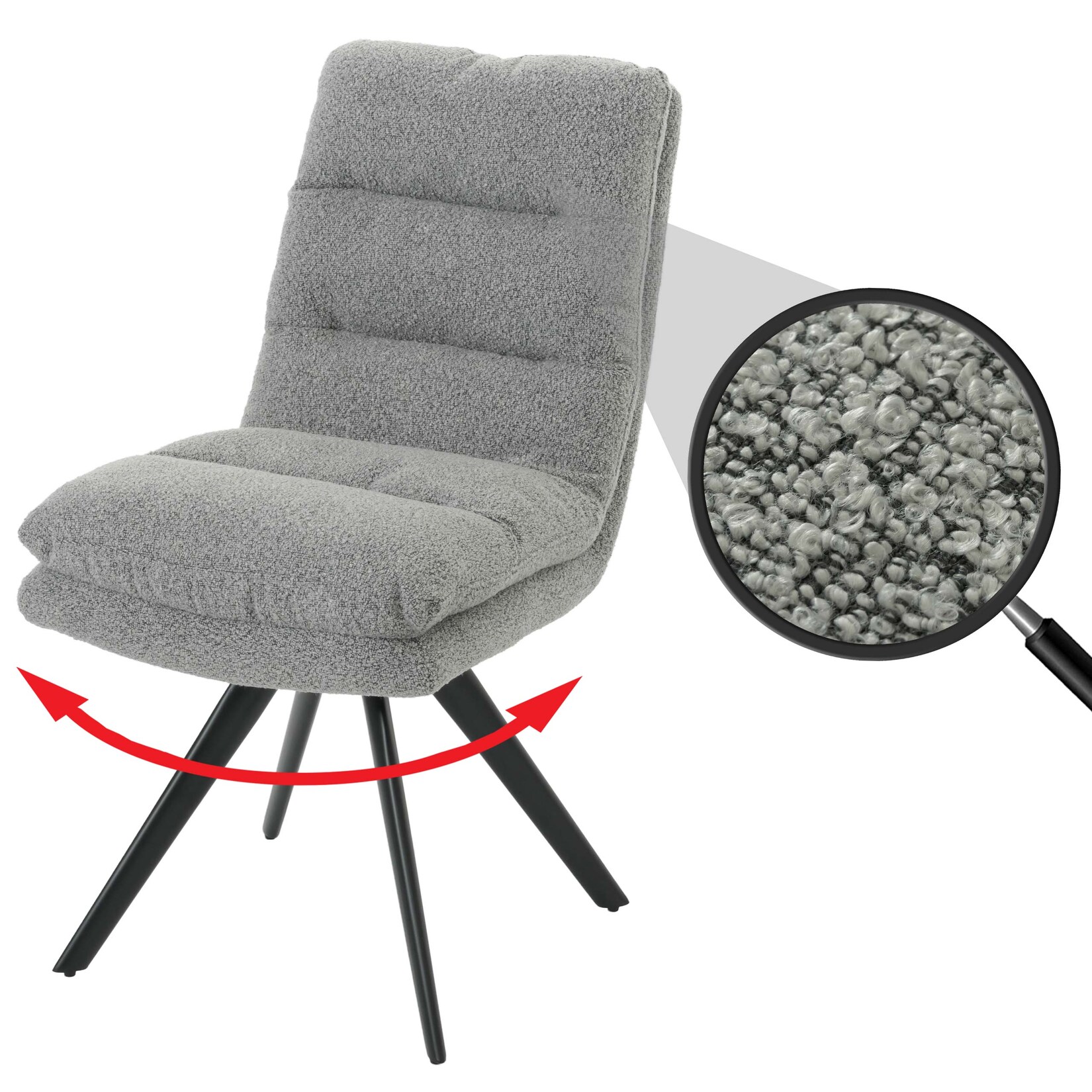 Esszimmerstuhl MCW-G66, Küchenstuhl Stuhl, drehbar Auto-Position Stoff/Textil Bouclé MVG ~ hellgrau