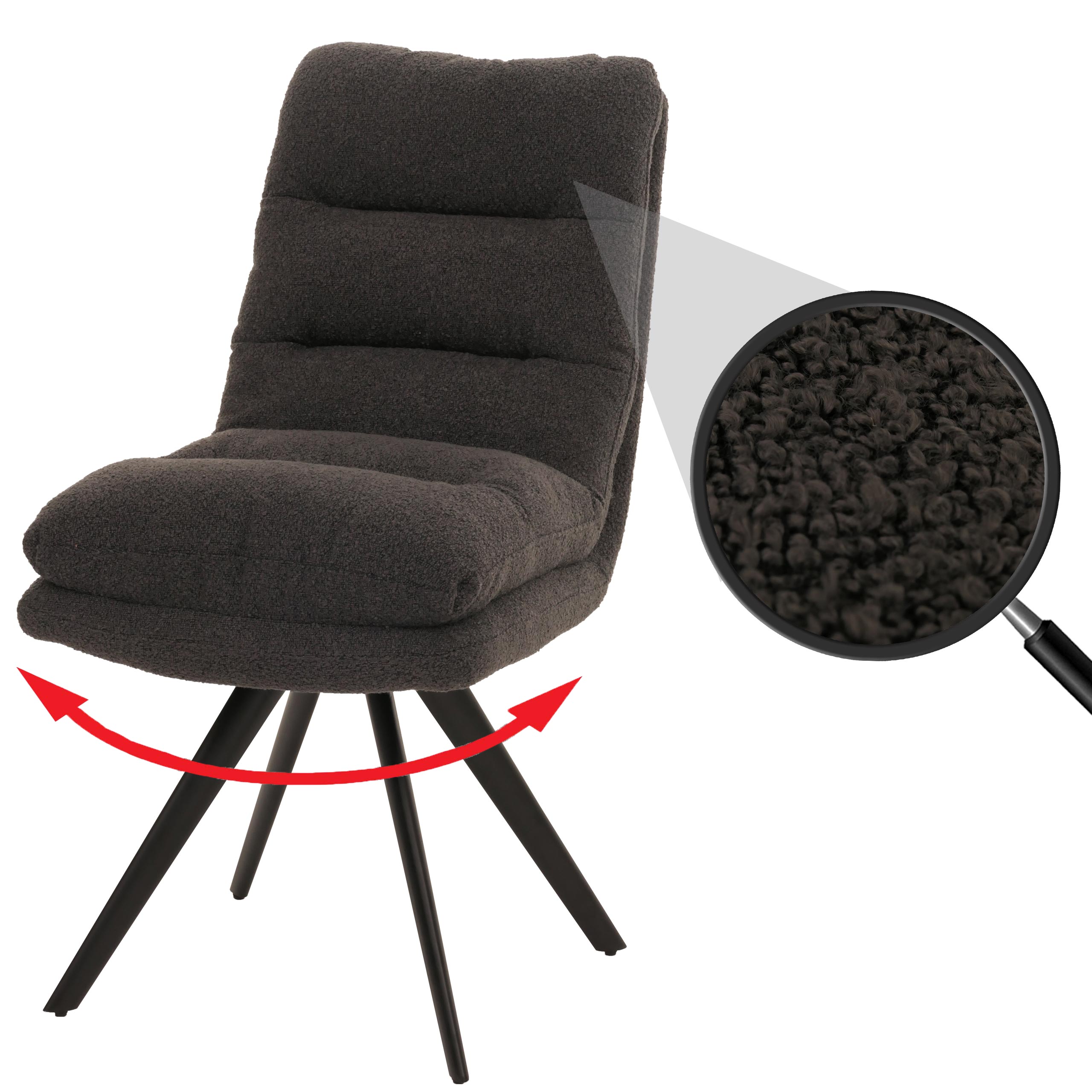 Esszimmerstuhl MCW-G66, K&uuml;chenstuhl Stuhl, drehbar Auto-Position Stoff/Textil Boucl&eacute; MVG ~ dunkelgrau - Bild 1