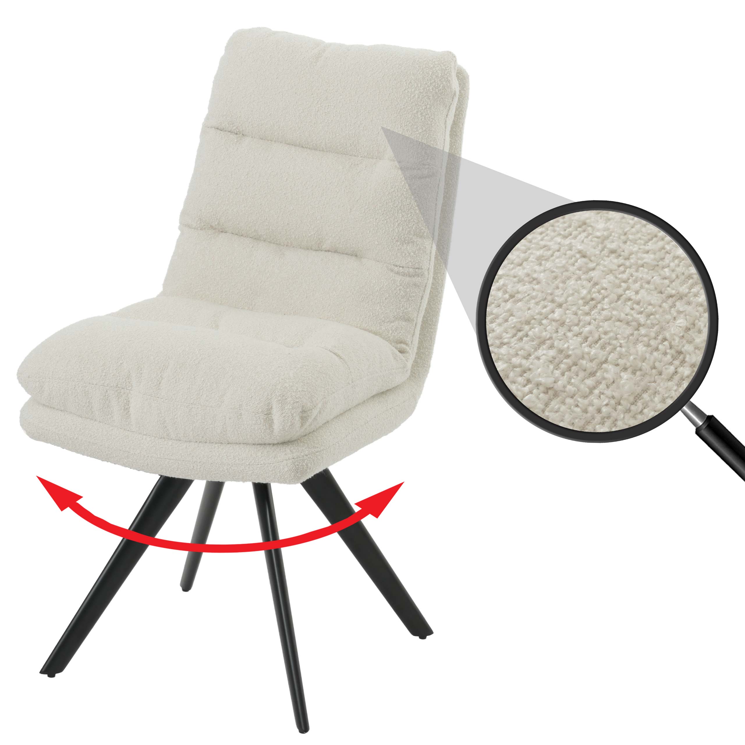 Esszimmerstuhl MCW-G66, K&uuml;chenstuhl Stuhl, drehbar Auto-Position Stoff/Textil Boucl&eacute; MVG ~ cremewei&szlig; - Bild 1
