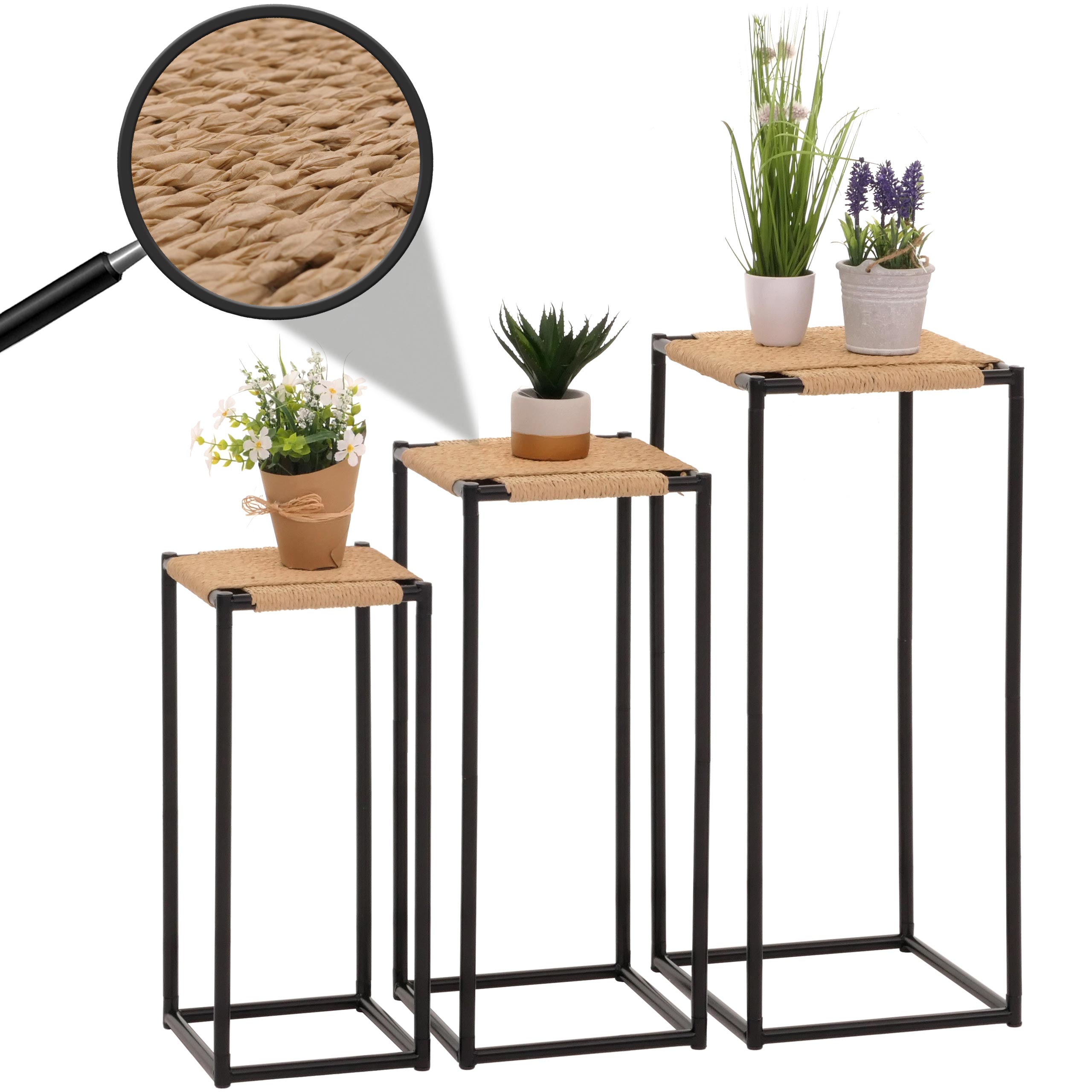 3er-Set Blumentisch MCW-N70, Beistelltisch Tisch Blumenst&auml;nder Ablage, stapelbar, Metall Papierseil ~ naturfarben - Bild 1