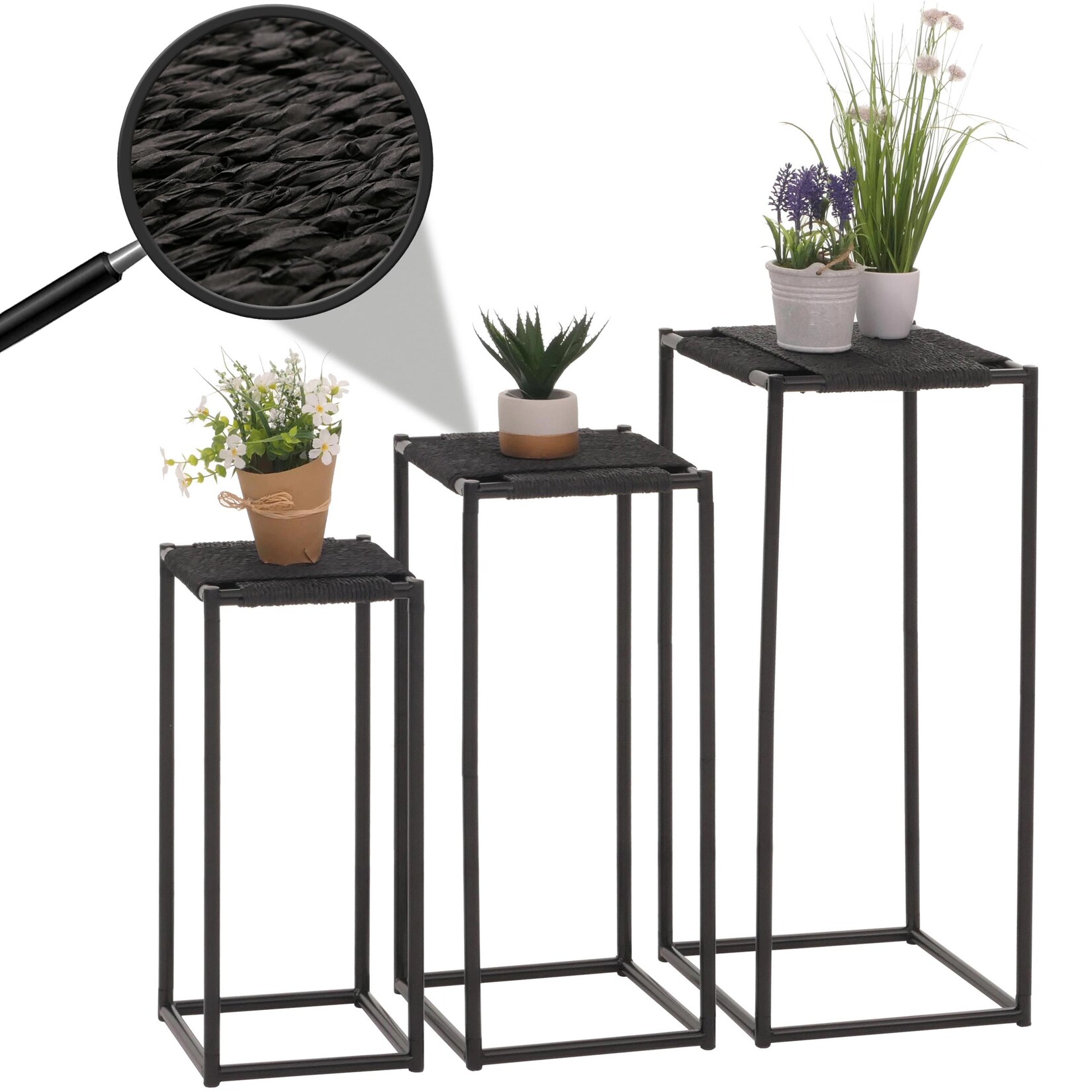 3er-Set Blumentisch MCW-N70, Beistelltisch Tisch Blumenständer Ablage, stapelbar, Metall Papierseil ~ anthrazit