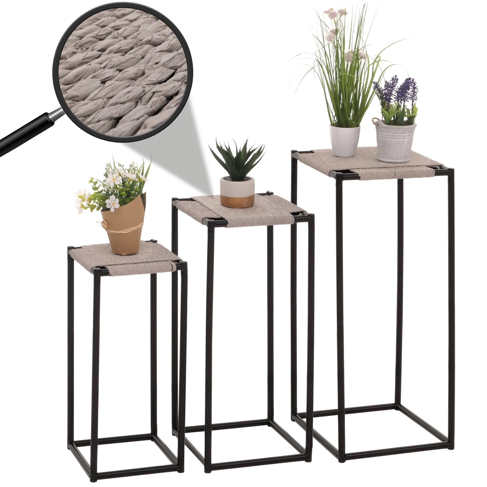 3er-Set Blumentisch MCW-N70, Beistelltisch Tisch Blumenständer Ablage, stapelbar, Metall Papierseil ~ grau