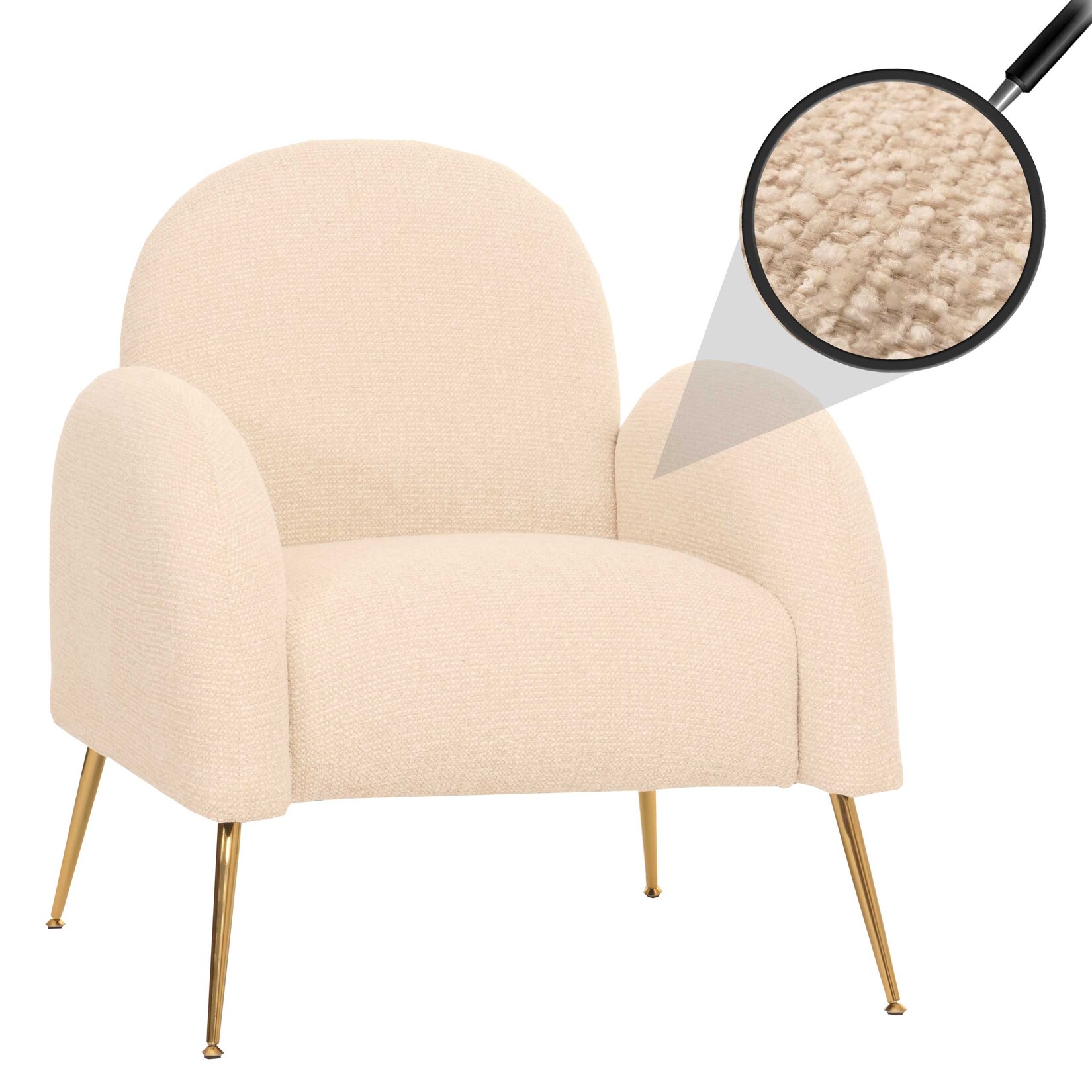 Lounge-Sessel MCW-N69, Cocktailsessel Sessel, Retro Nosagfederung Stoff/Textil Chenille ~ creme-weiß