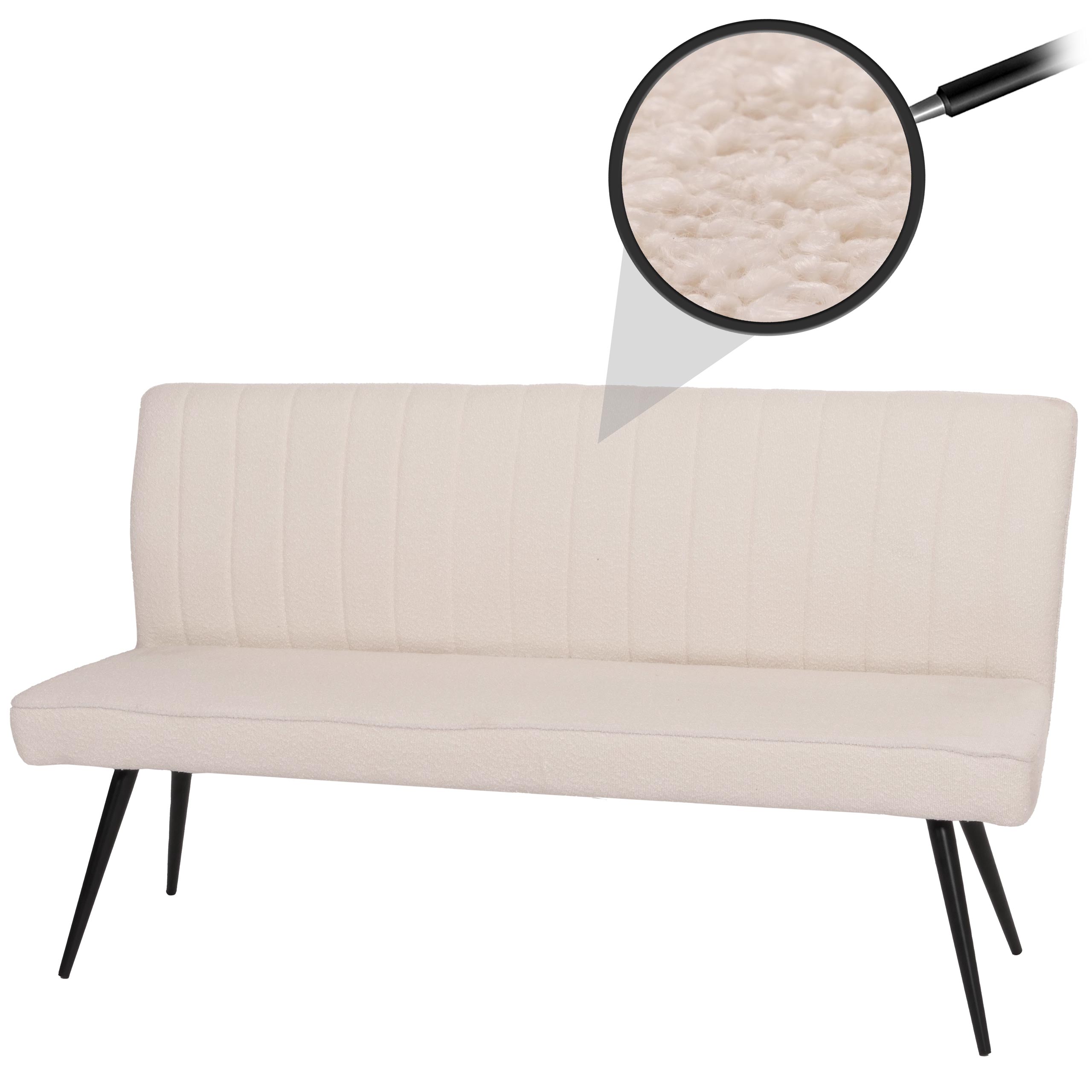 Sitzbank MCW-K16, Esszimmerbank Bank Polsterbank, R&uuml;ckenlehne Stoff/Textil Boucl&eacute; Metall 160cm ~ creme-beige - Bild 1