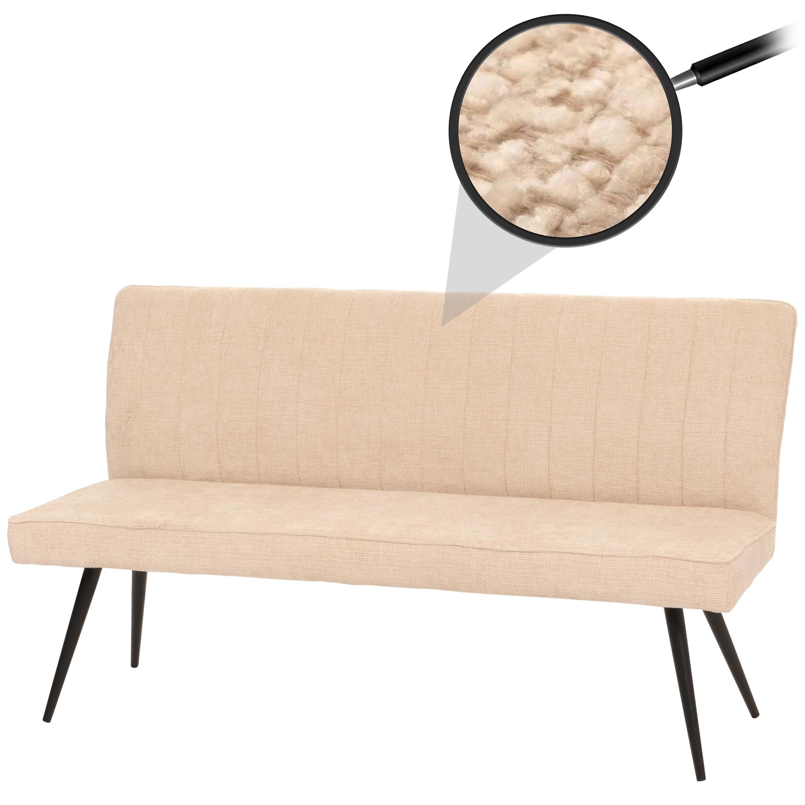 Sitzbank MCW-K16, Esszimmerbank Bank Polsterbank, Rückenlehne Stoff/Textil Chenille Metall 160cm ~ creme-beige