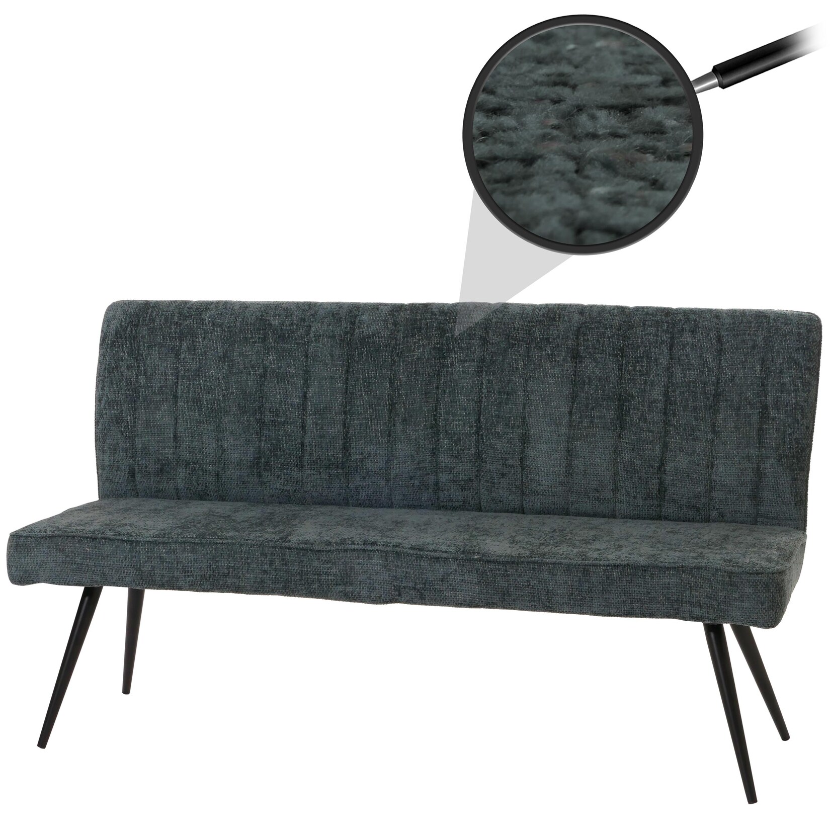 Sitzbank MCW-K16, Esszimmerbank Bank Polsterbank, Rückenlehne Stoff/Textil Chenille Metall 160cm ~ blau-grün