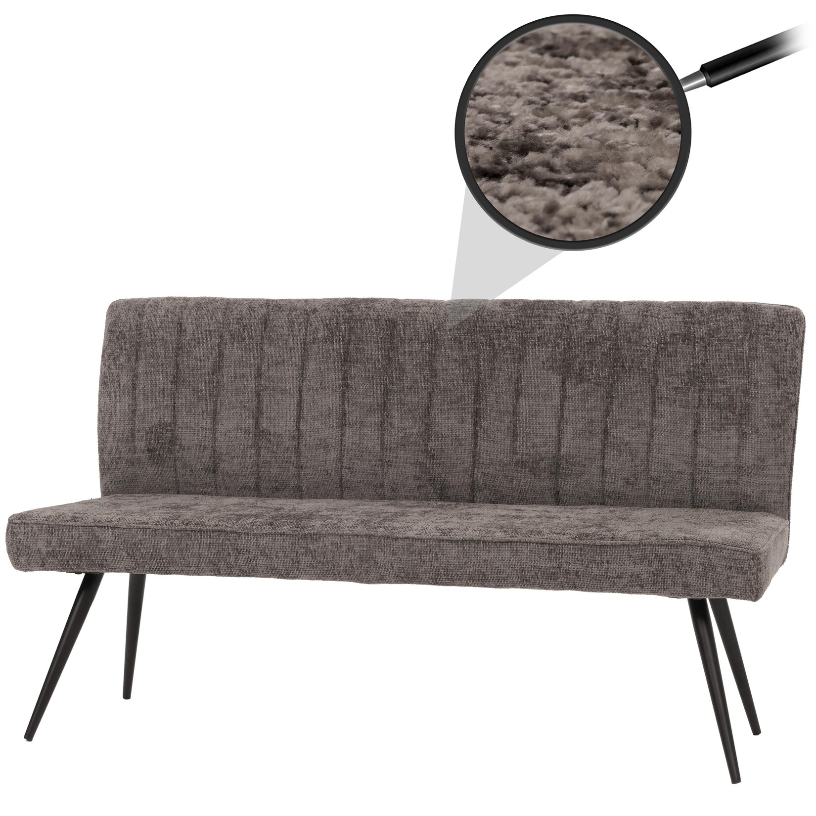 Sitzbank MCW-K16, Esszimmerbank Bank Polsterbank, Rückenlehne Stoff/Textil Chenille Metall 160cm ~ grau-braun | 04057651664750