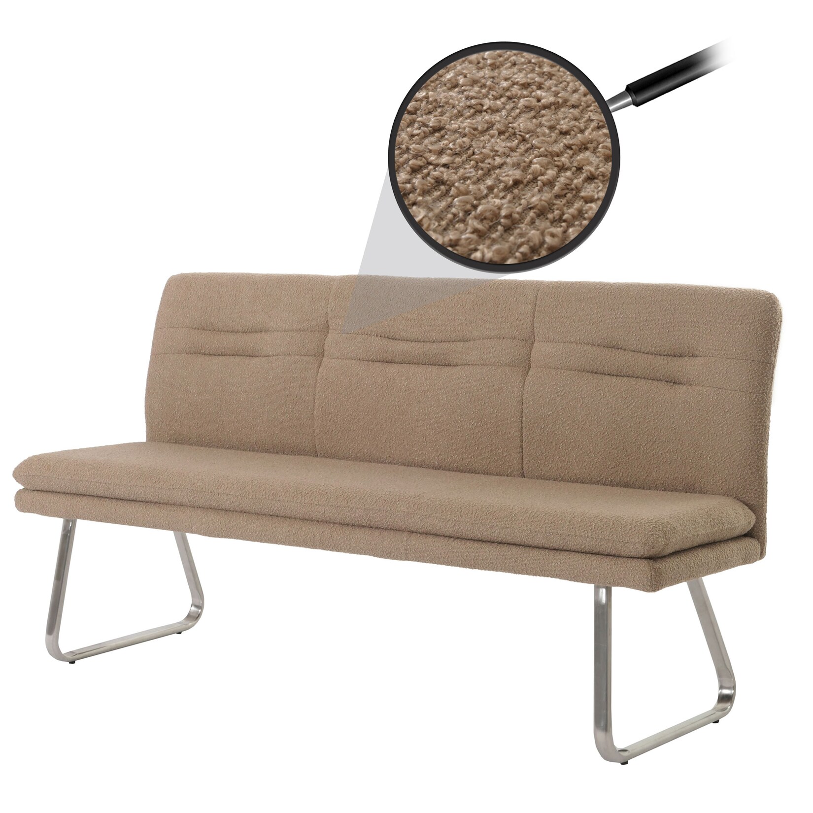 Sitzbank MCW-H70, Esszimmerbank Bank Polsterbank, Lehne Stoff/Textil Bouclé Edelstahl gebürstet 180cm ~ coffee-braun