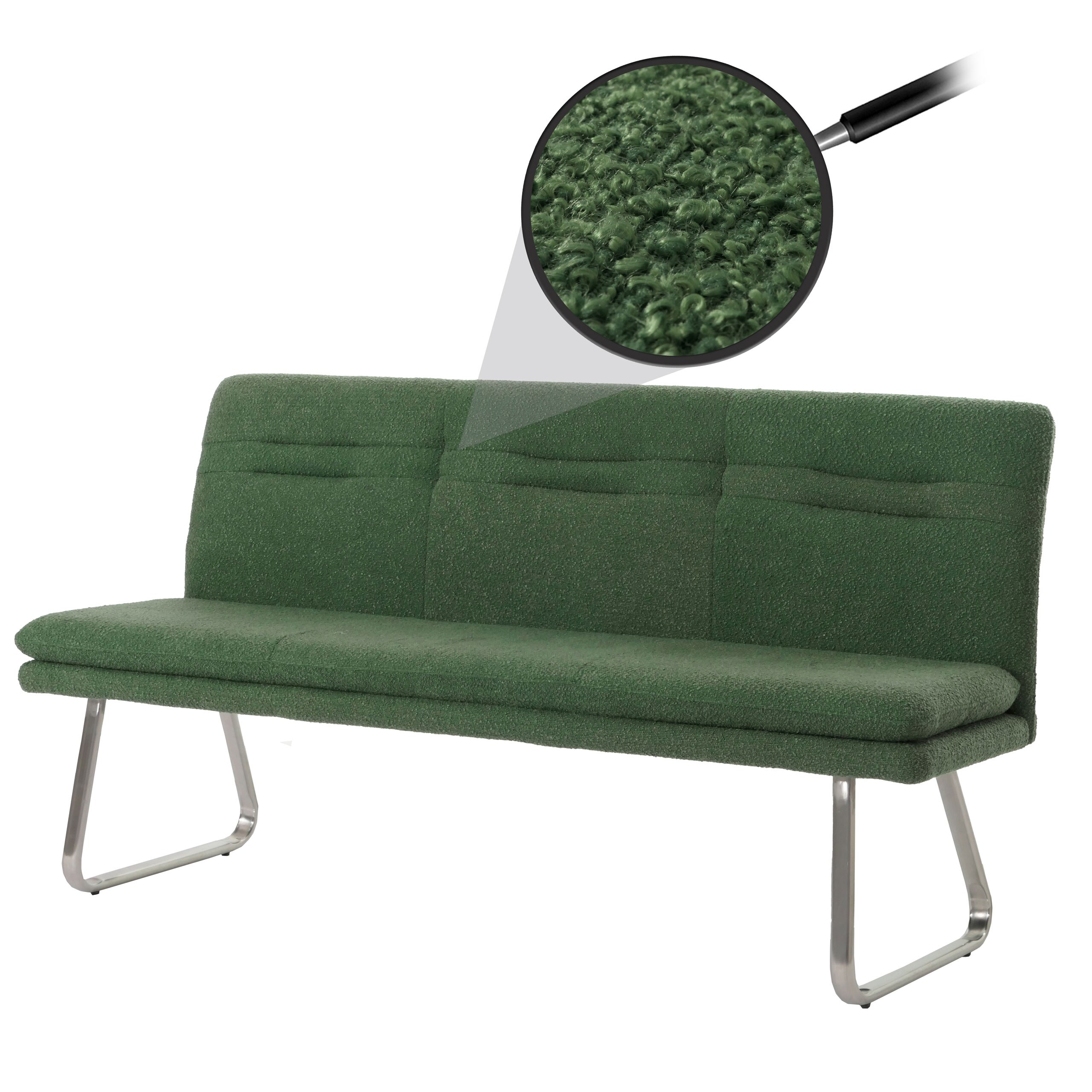 Sitzbank MCW-H70, Esszimmerbank Bank Polsterbank, Lehne Stoff/Textil Boucl&eacute; Edelstahl geb&uuml;rstet 180cm ~ gr&uuml;n - Bild 1