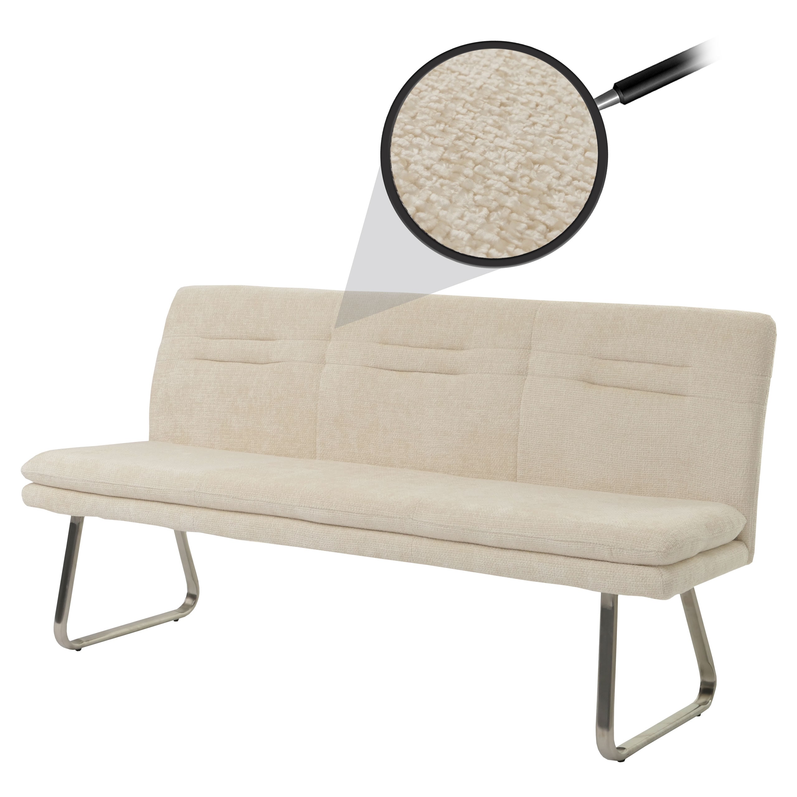 Sitzbank MCW-H70, Esszimmerbank Bank Polsterbank, Lehne Stoff/Textil Chenille Edelstahl geb&uuml;rstet 180cm ~ creme - Bild 1