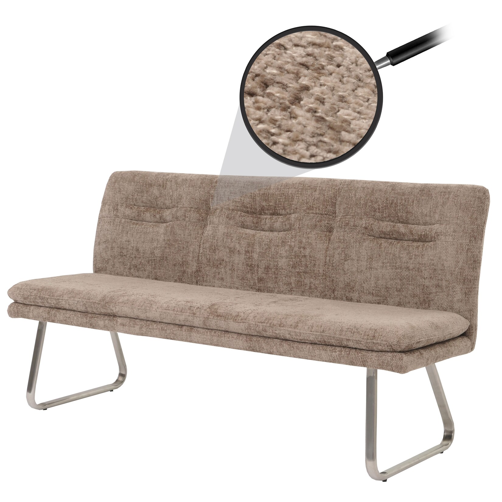 Sitzbank MCW-H70, Esszimmerbank Bank Polsterbank, Lehne Stoff/Textil Chenille Edelstahl gebürstet 180cm ~ braun