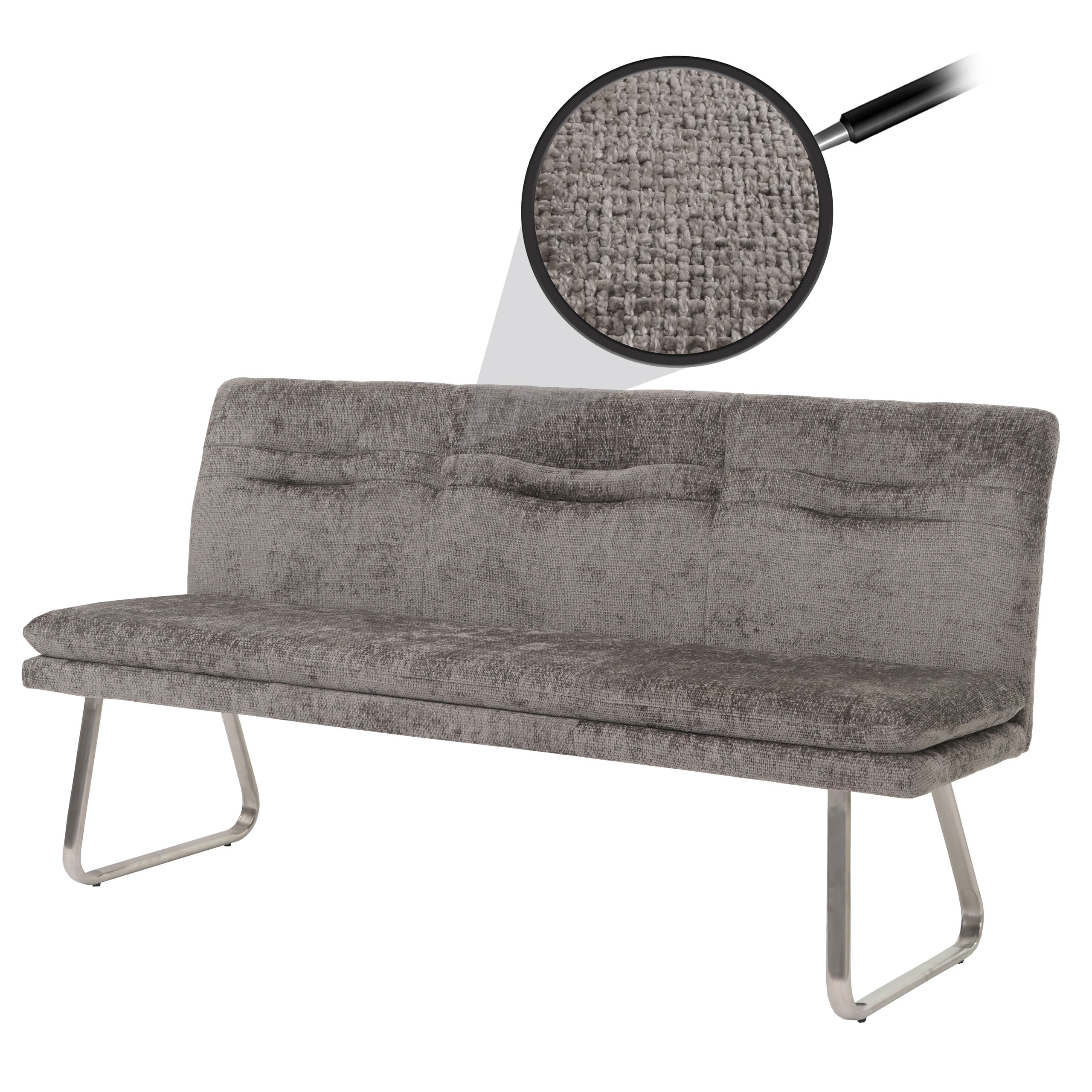 Sitzbank MCW-H70, Esszimmerbank Bank Polsterbank, Lehne Stoff/Textil Chenille Edelstahl geb&uuml;rstet 180cm ~ dunkelgrau - Bild 1