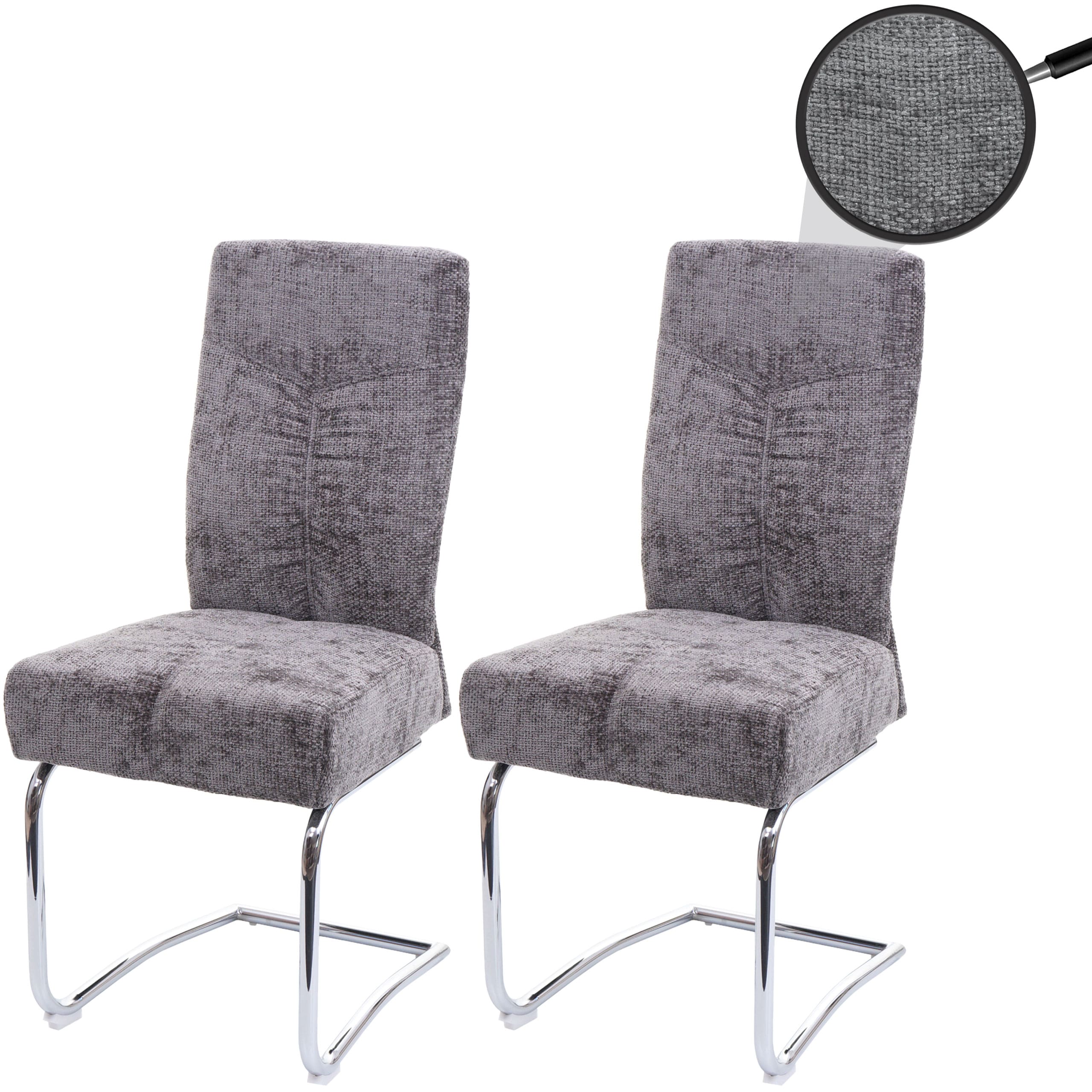 2er-Set Esszimmerstuhl MCW-G56, K&uuml;chenstuhl Freischwinger Stuhl Lehnstuhl, Metall Stoff/Textil Chenille ~ dunkelgrau - Bild 1