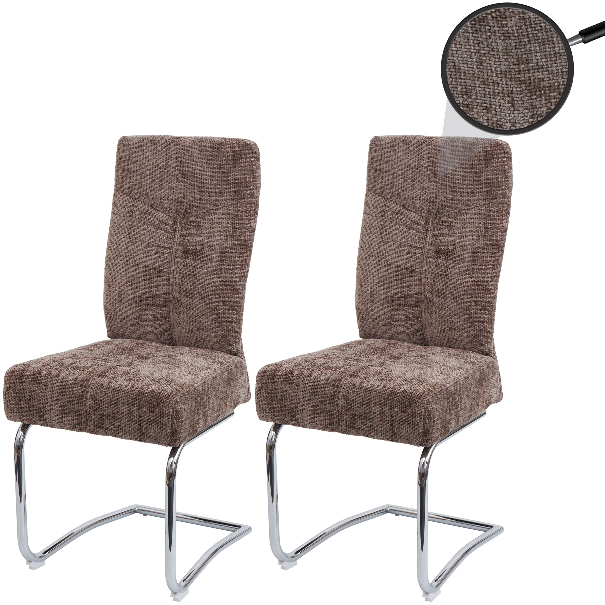 2er-Set Esszimmerstuhl MCW-G56, K&uuml;chenstuhl Freischwinger Stuhl Lehnstuhl, Metall Stoff/Textil Chenille ~ braun - Bild 1