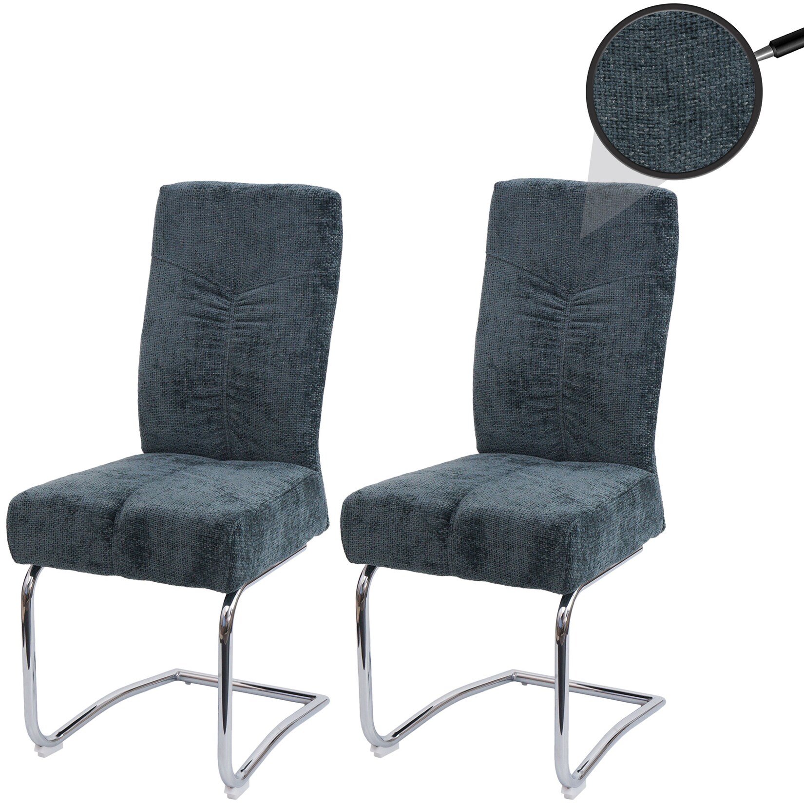 2er-Set Esszimmerstuhl MCW-G56, Küchenstuhl Freischwinger Stuhl Lehnstuhl, Metall Stoff/Textil Chenille ~ blau-grün