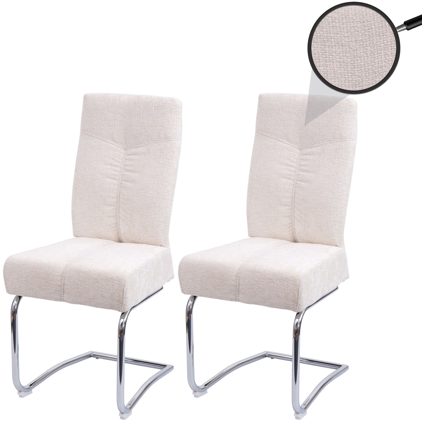 2er-Set Esszimmerstuhl MCW-G56, Küchenstuhl Freischwinger Stuhl Lehnstuhl, Metall Stoff/Textil Chenille ~ creme