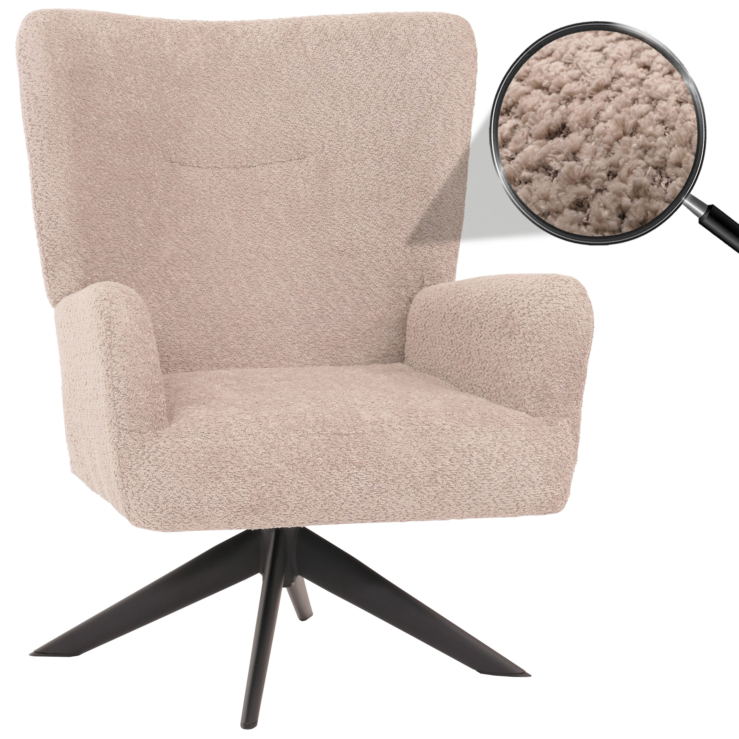 Lounge-Sessel MCW-N65, Cocktailsessel Polstersessel Relaxsessel, drehbar, Stoff/Textil Chenille Metall ~ taupe - Bild 1