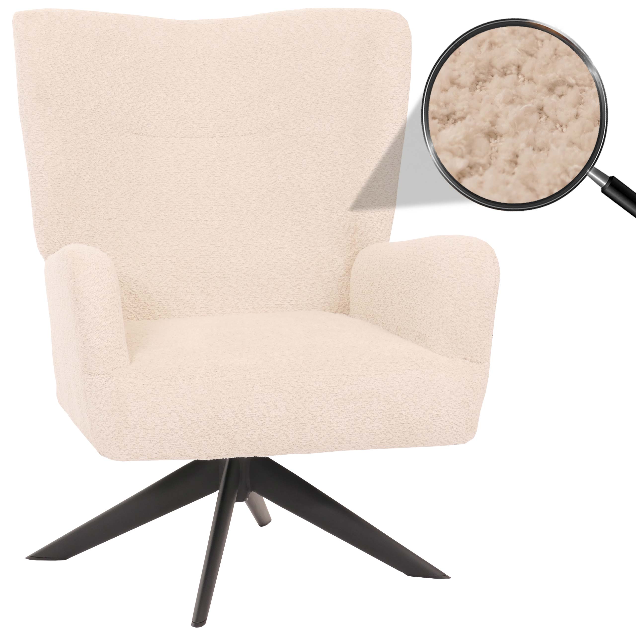 Lounge-Sessel MCW-N65, Cocktailsessel Polstersessel Relaxsessel, drehbar, Stoff/Textil Chenille Metall ~ creme-beige - Bild 1