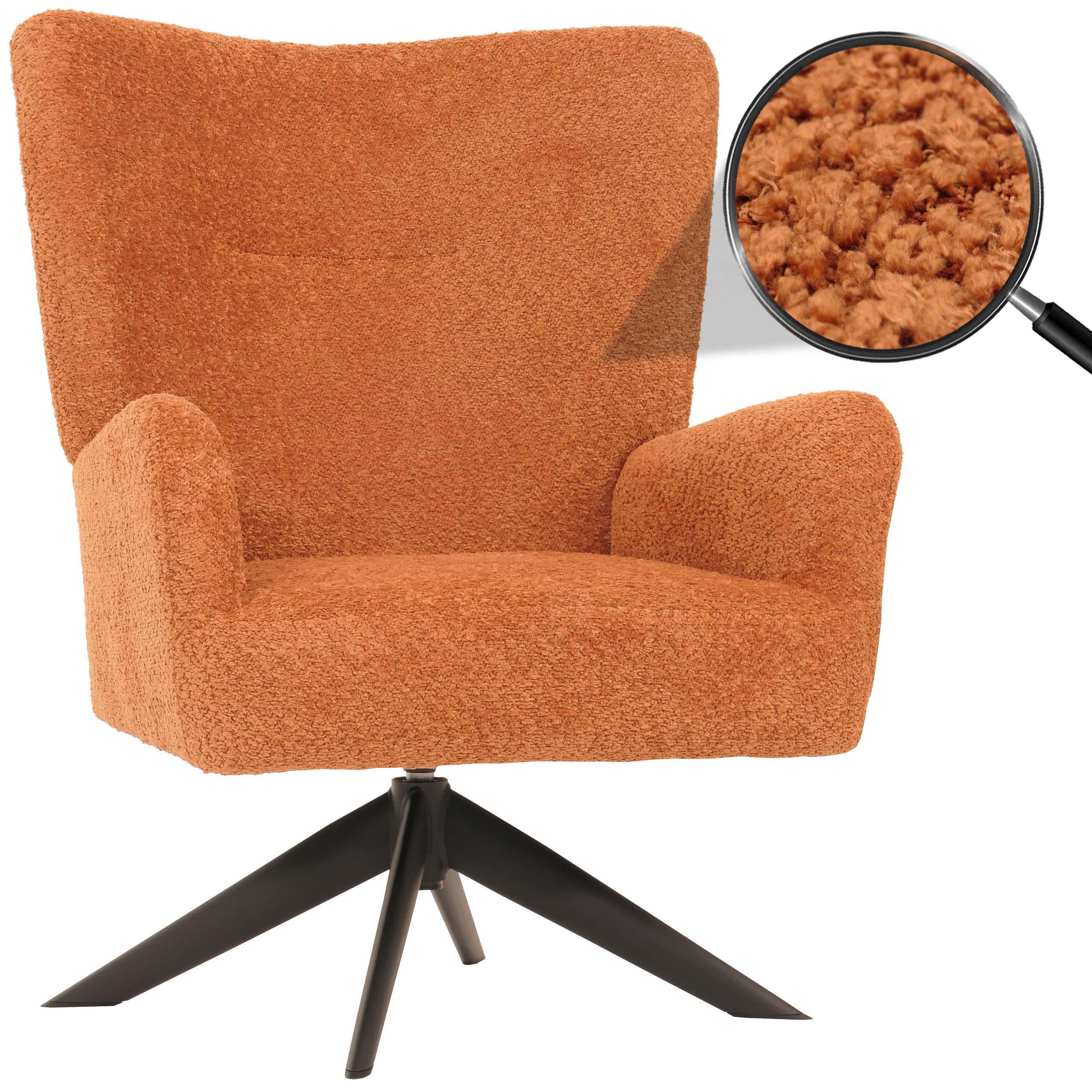 Lounge-Sessel MCW-N65, Cocktailsessel Polstersessel Relaxsessel, drehbar, Stoff/Textil Chenille Metall ~ terracotta - Bild 1