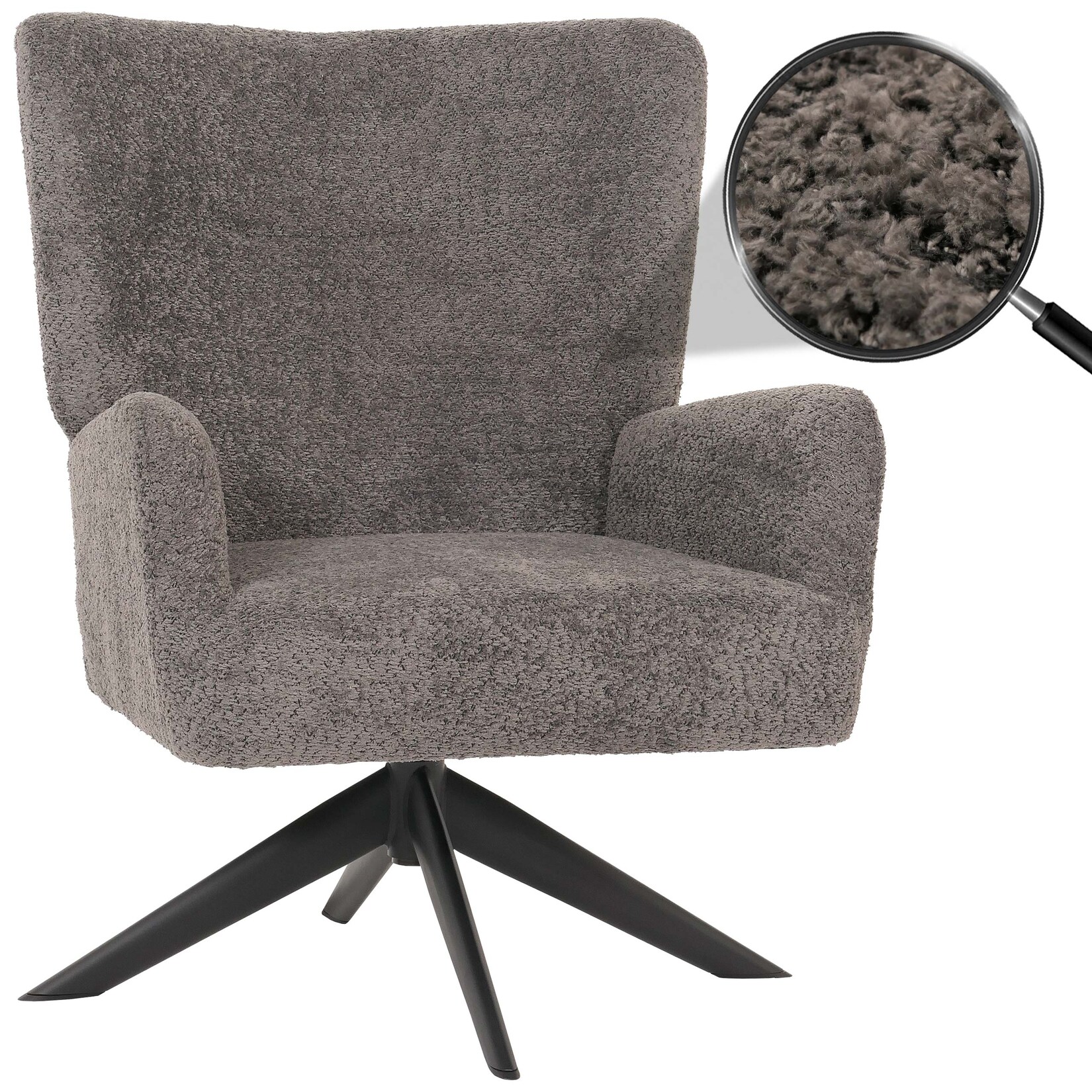 Lounge-Sessel MCW-N65, Cocktailsessel Polstersessel Relaxsessel, drehbar, Stoff/Textil Chenille Metall ~ dunkelgrau