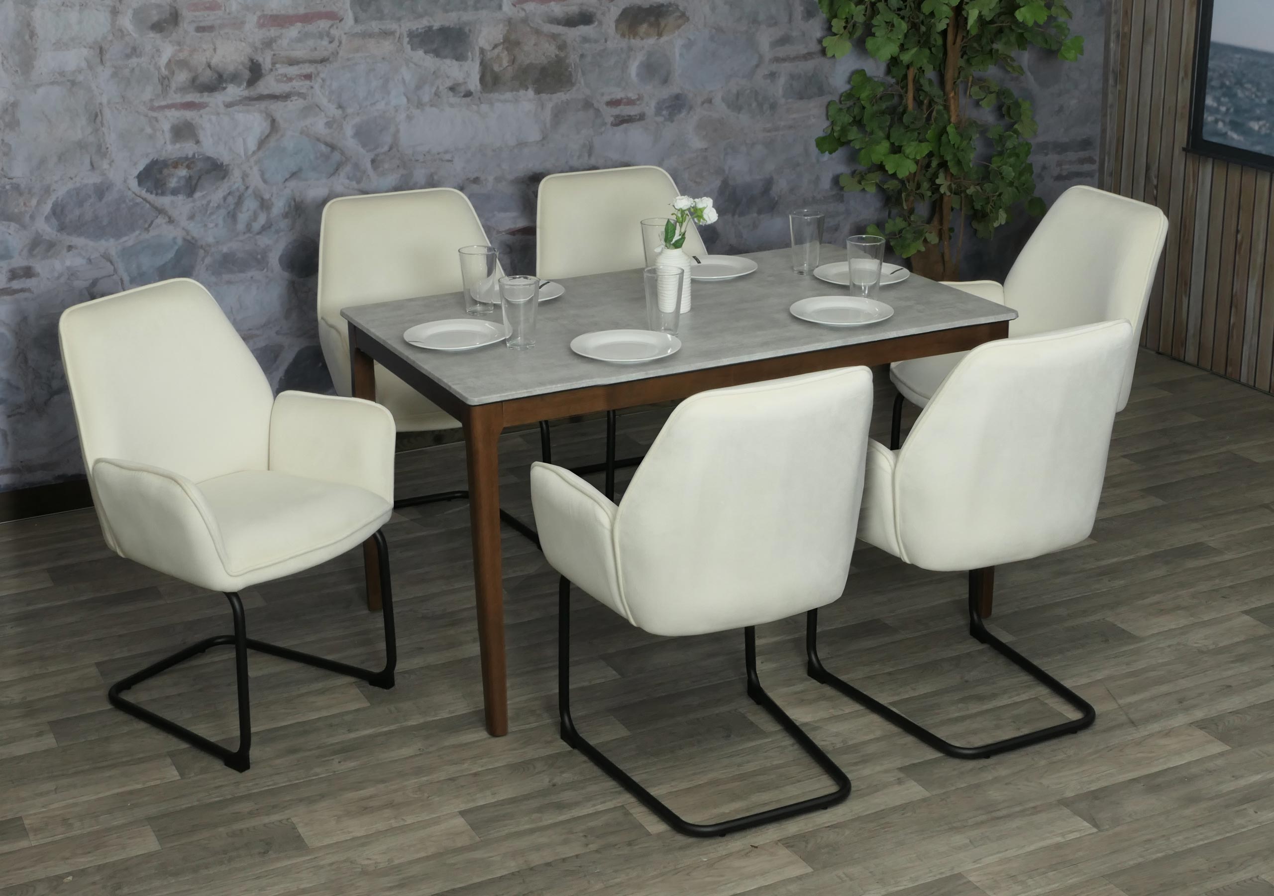 6er-Set Freischwinger MCW-G67, Esszimmerstuhl K&uuml;chenstuhl Stuhl, Stoff/Textil &Ouml;ko-Tex MVG ~ creme-beige - Bild 1