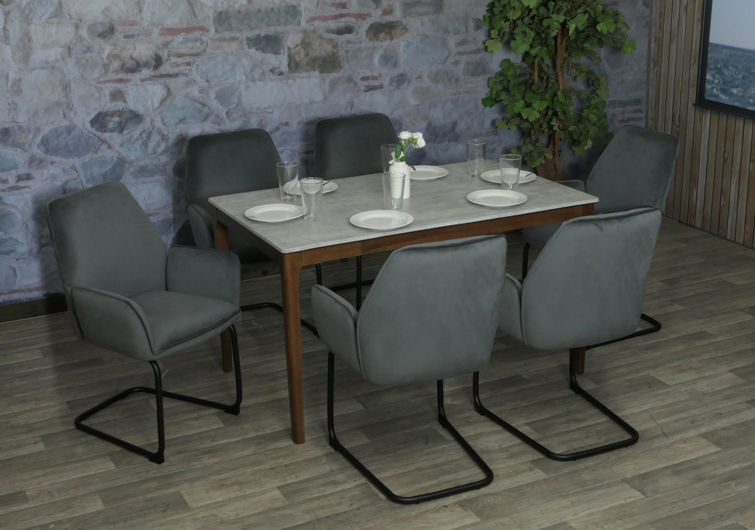 6er-Set Freischwinger MCW-G67, Esszimmerstuhl K&uuml;chenstuhl Stuhl, Stoff/Textil &Ouml;ko-Tex MVG ~ dunkelgrau - Bild 1