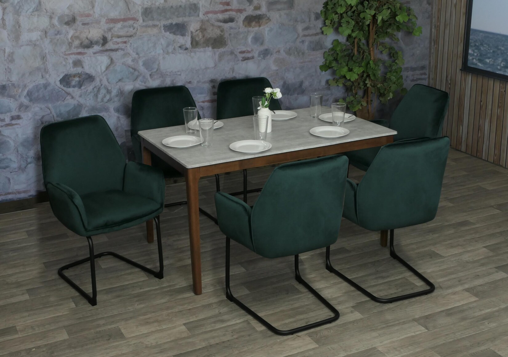 6er-Set Freischwinger MCW-G67, Esszimmerstuhl Küchenstuhl Stuhl, Stoff/Textil Öko-Tex MVG ~ grün | 04057651663272