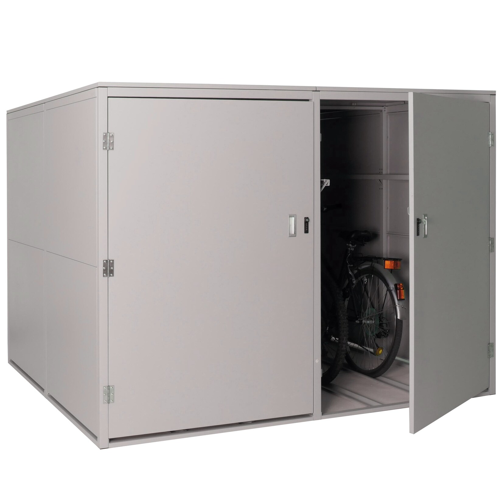 4er-Fahrradgarage MCW-L56c, Gerätehaus Fahrradbox mit Ablage, abschließbar Metall 160x222x208cm ~ hellgrau | 04057651664101