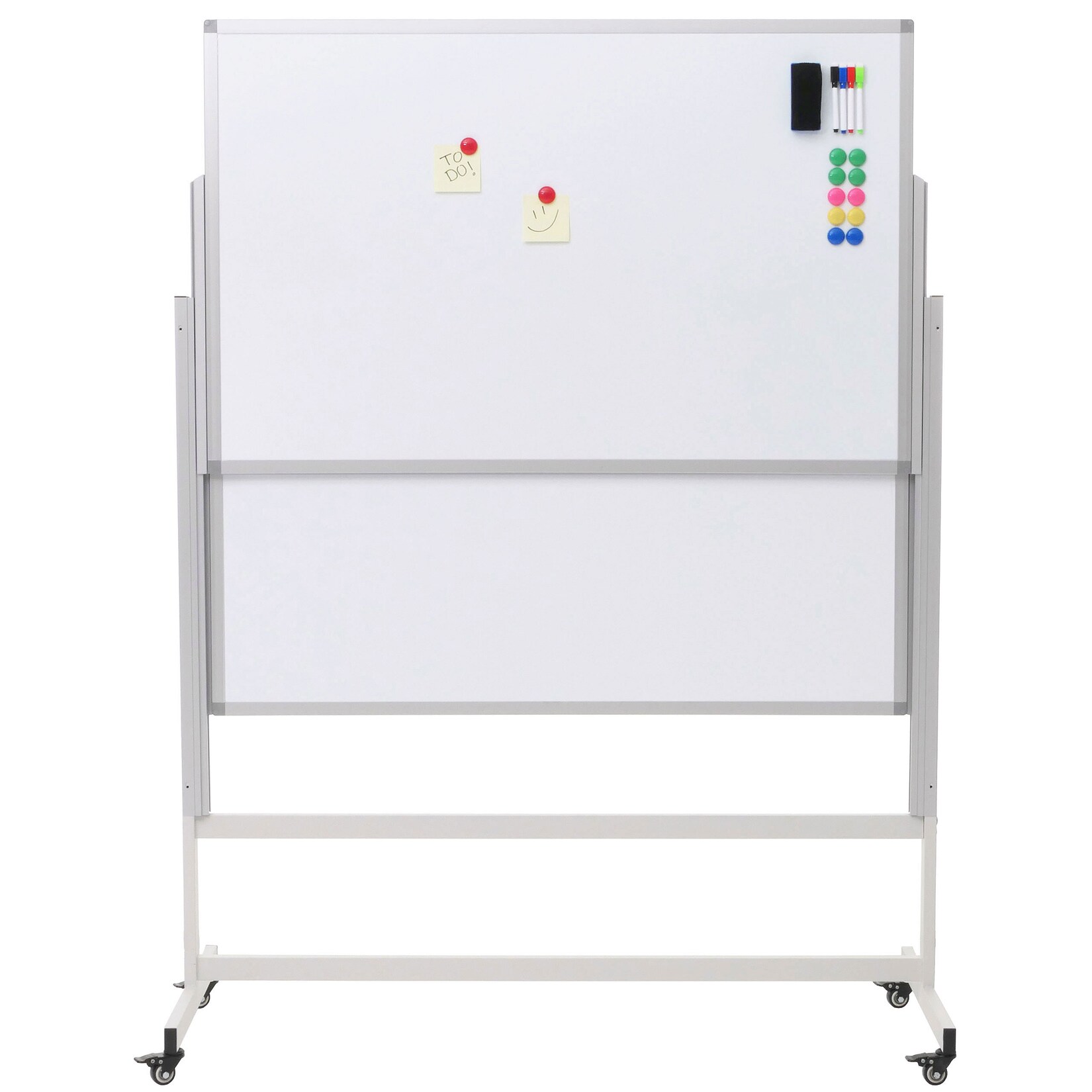 Whiteboard MCW-L87, Magnettafel, zwei Tafeln beidseitig beschreibbar höhenverstellbar rollbar inkl. Zubehör 101x69cm | 04057651861753