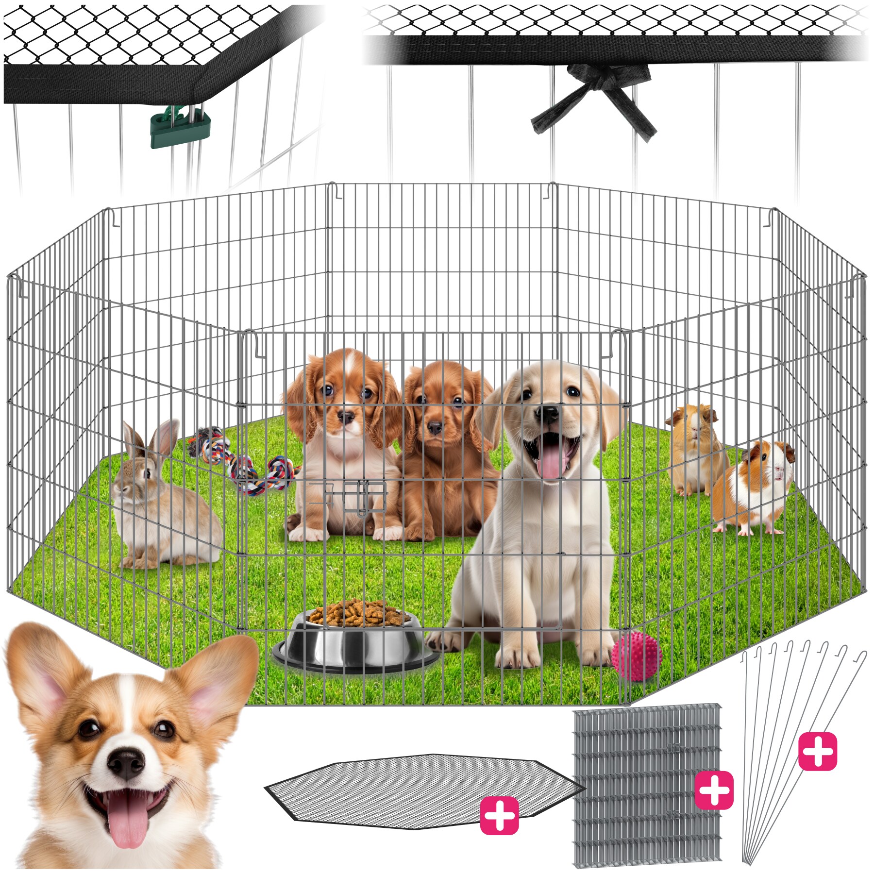 tectake&reg; Freilaufgehege, aus 8 Gitterelementen, gro&szlig;e T&uuml;r mit Verriegelung, 145 x 73 cm - Bild 1