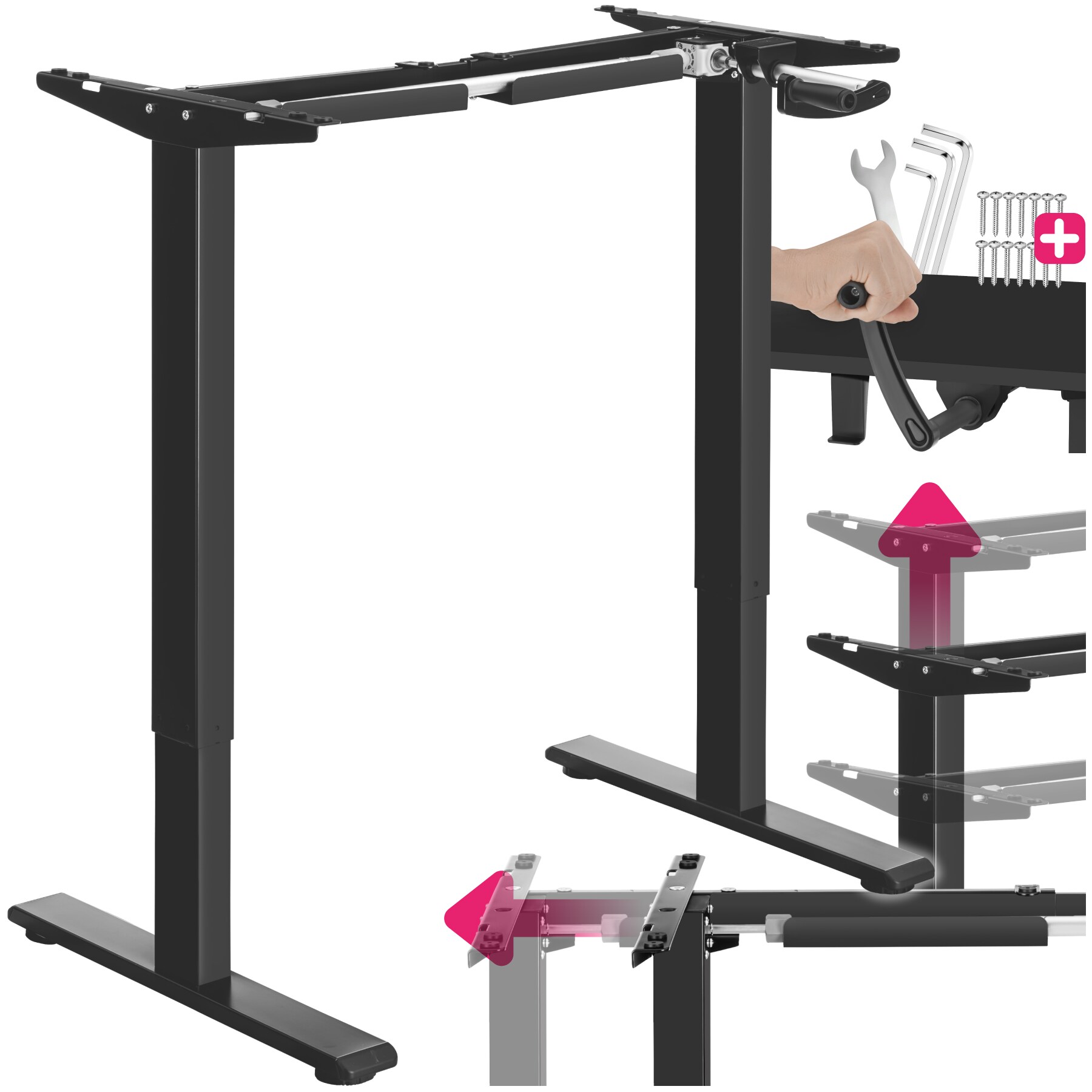 tectake&reg; Tischgestell , stufenlos h&ouml;henverstellbar mit Handkurbel, breitenverstellbar, 84 - 129 x 60 x 71 - 121 cm - Bild 1