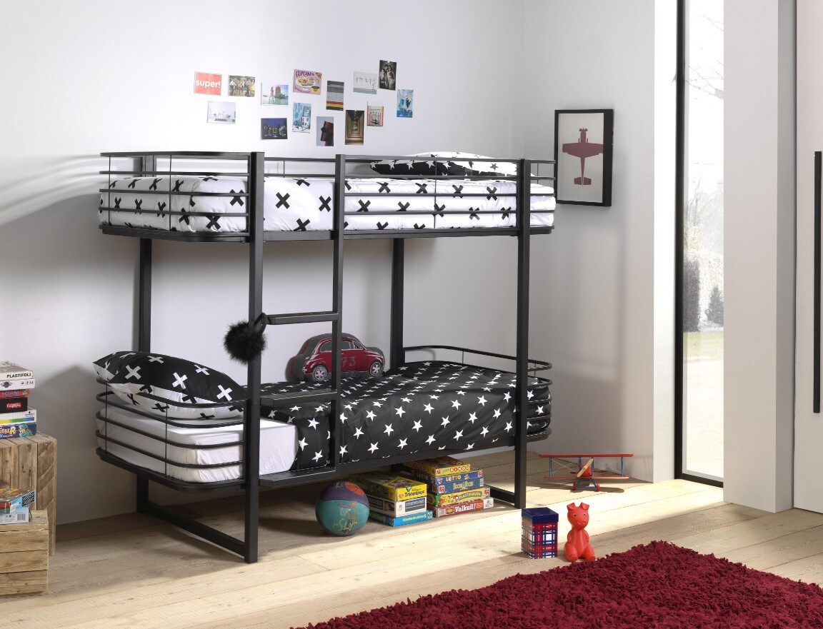 Etagenbett Metall Oscar, 2 Liegeflächen 90 x 200 cm, Schwarz