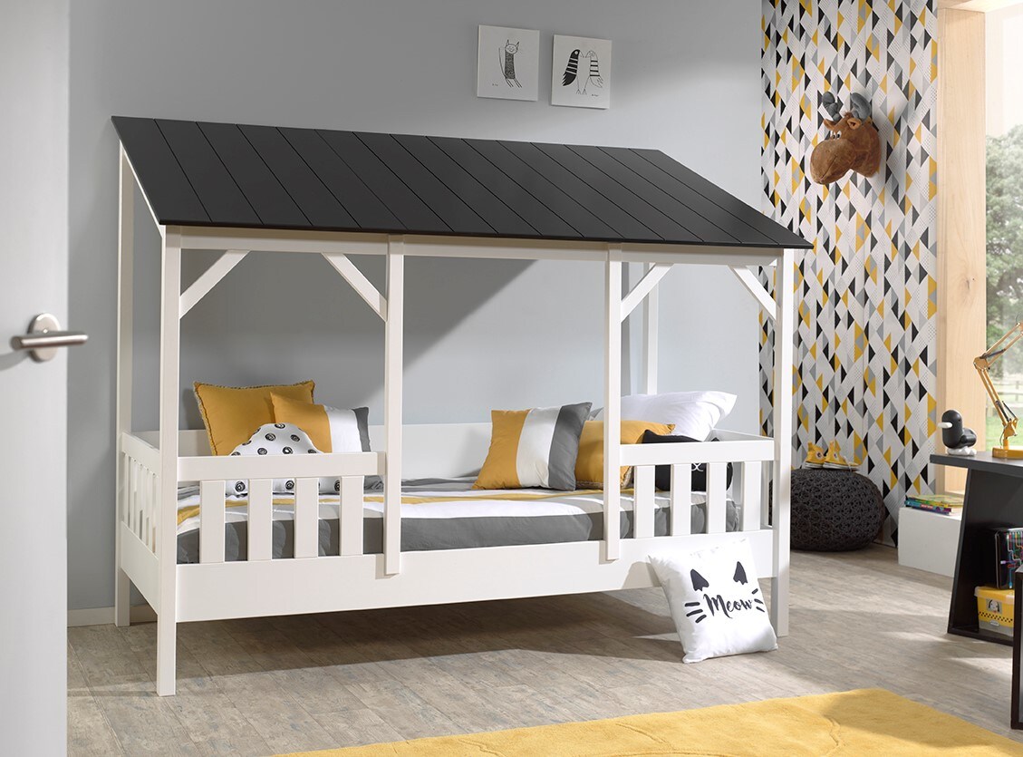 Hausbett mit 90 x 200 cm Liegefläche, Dach in Schwarz | 05420070230940