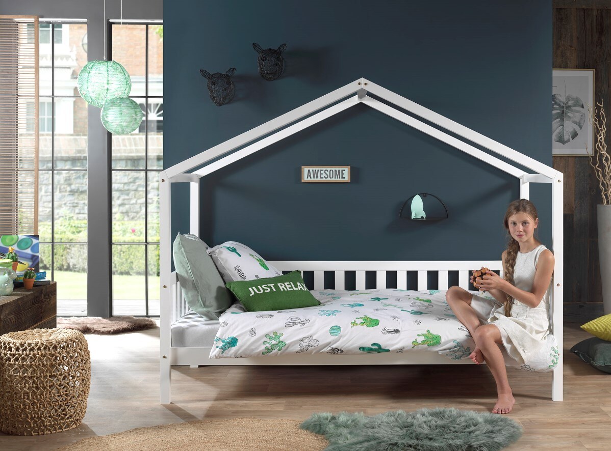 Dallas 1 Hausbett mit seitlicher Umrandung 90 x 200 cm Liegefläche, Weiß