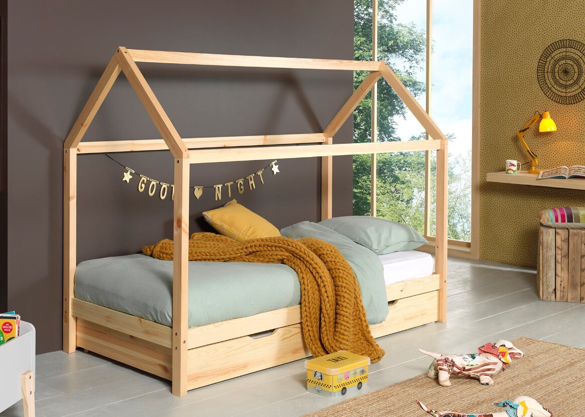 Dallas 2 Hausbett 90 x 200 cm Liegefl&auml;che inkl Bettschublade, Natur - Bild 1