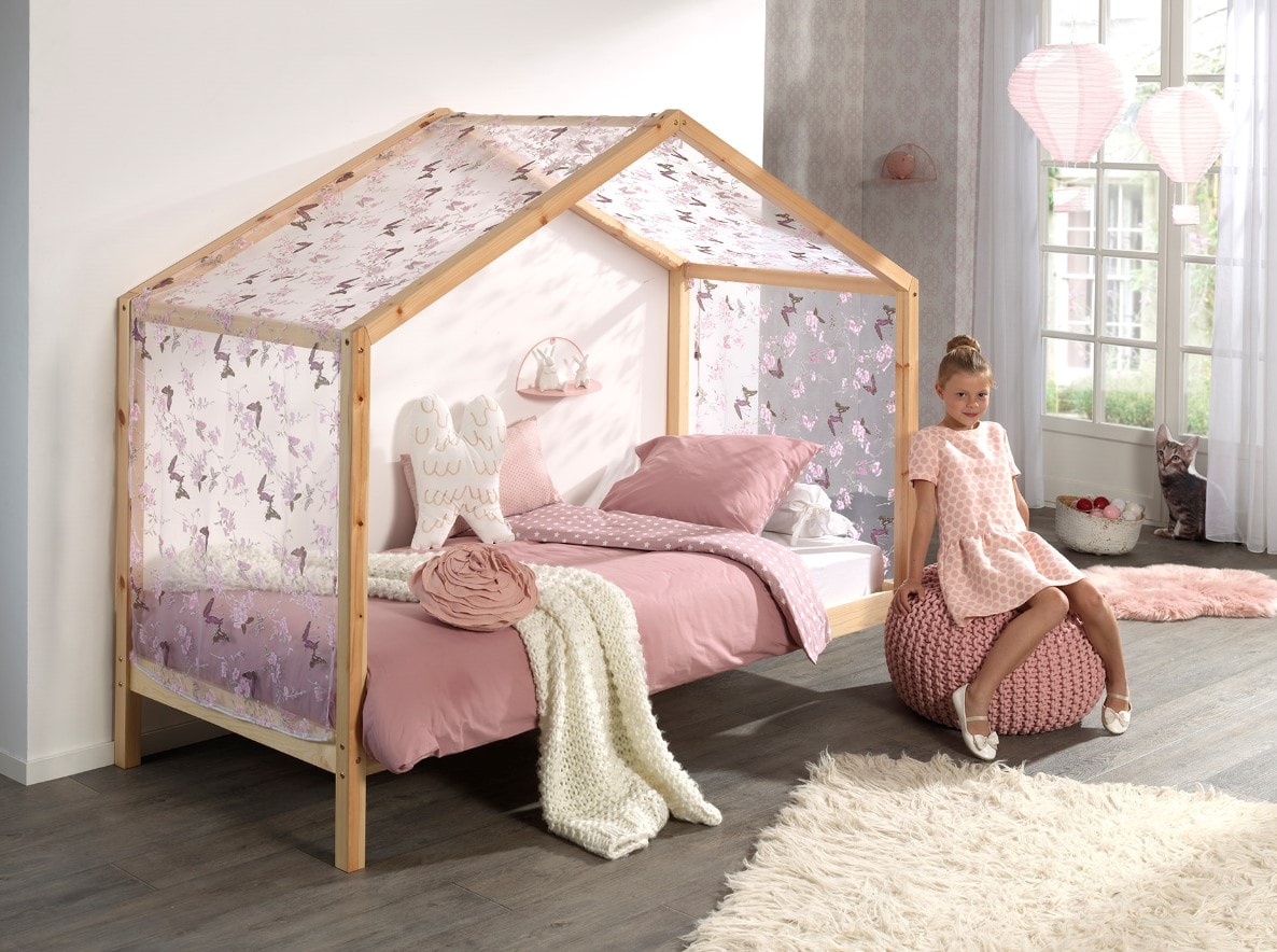 Dallas 3 Hausbett 90 x 200 cm Liegefl&auml;che inkl. Textilhimmel, Natur - Bild 1