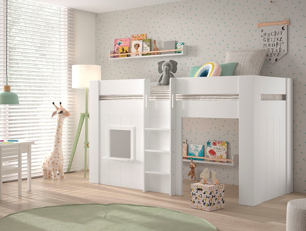 RENO halbhohes Spielbett 90 x 200 cm Liegefl&auml;che, Wei&szlig; - Bild 1