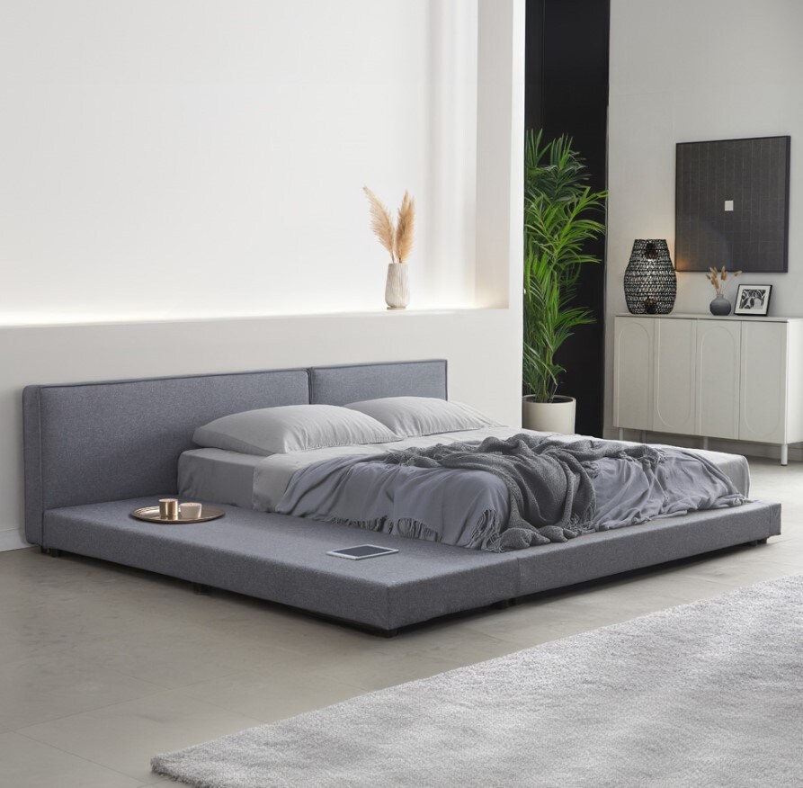 HOME DELUXE Bett mit Ablage GALAXIS 140×200 cm Grau mit Matratze H3/H4 | 04058166293374