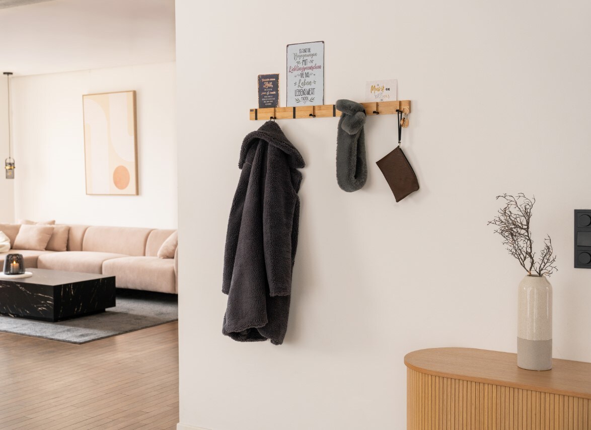 HOME DELUXE Garderobenleiste inkl. Haken und Magnete HOOK 8x Haken Bambus - versch. Ausf&uuml;hrungen - Bild 1
