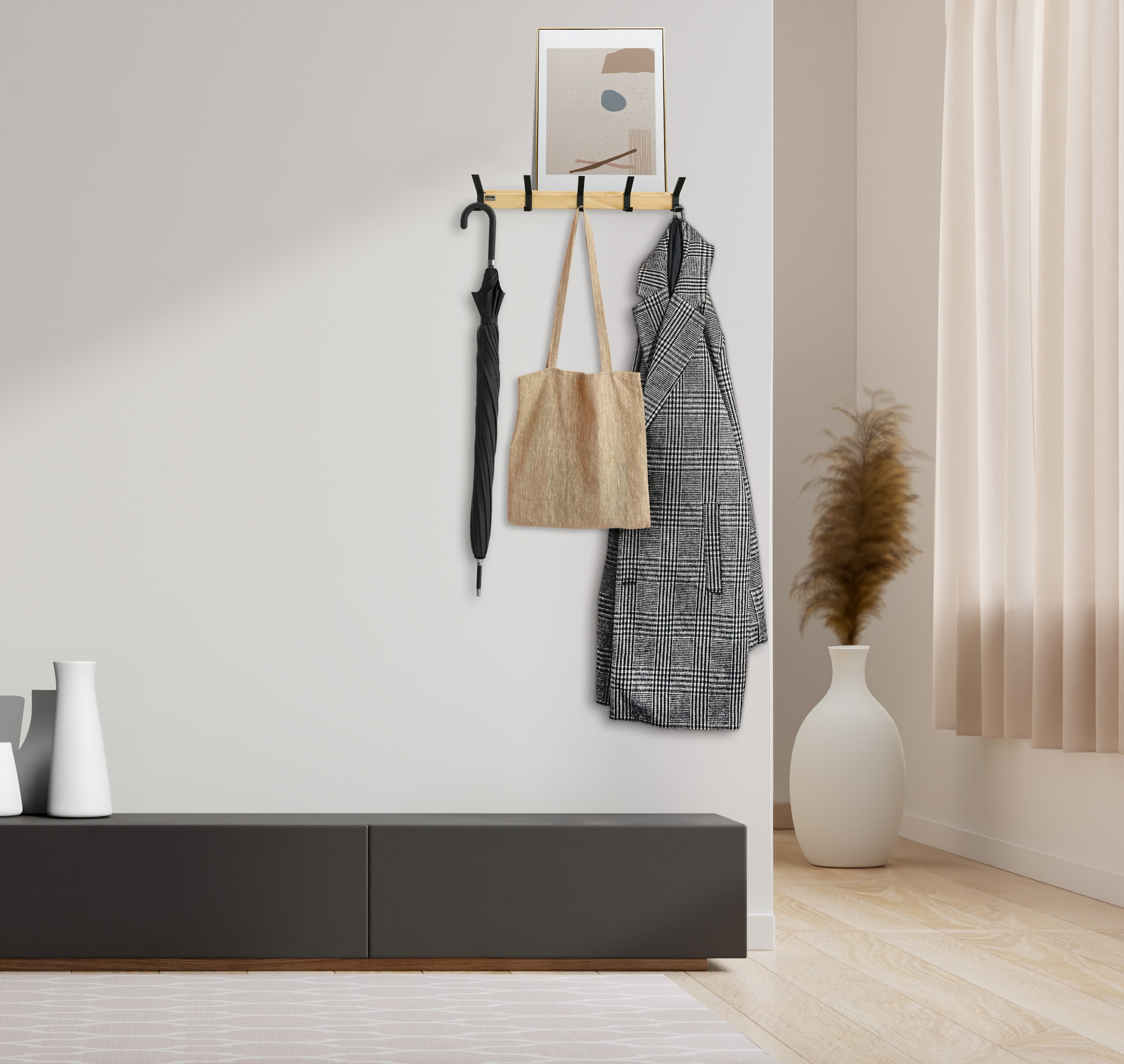 HOME DELUXE Garderobenleiste inkl. Haken, Magnete und Bilderregal STRIPE 5x Haken - versch. Ausf&uuml;hrungen - Bild 1