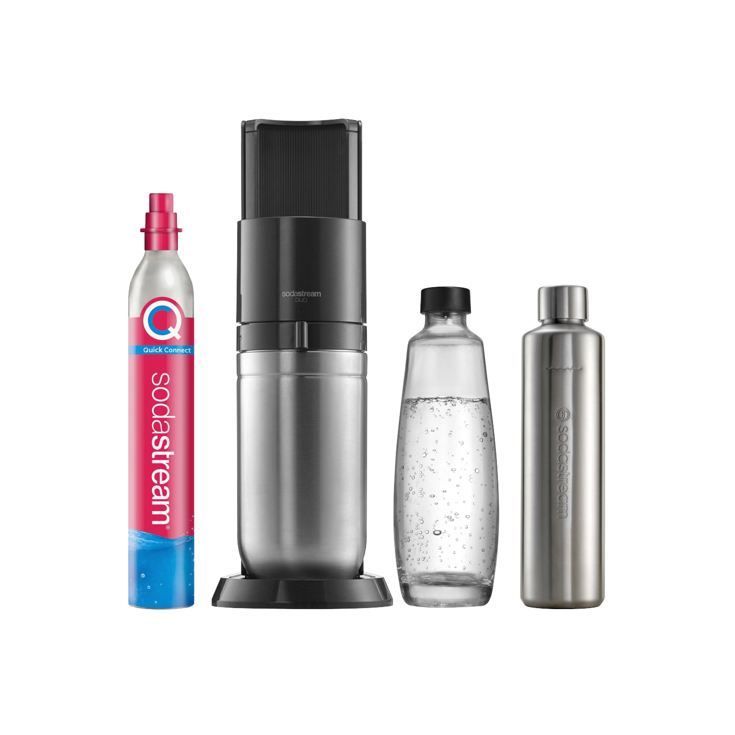 DUO Wassersprudler titan, Bundle (1x Glasfl. 1L + 1x Metal 0,8L, DWS, 1x QC) - Bild 1