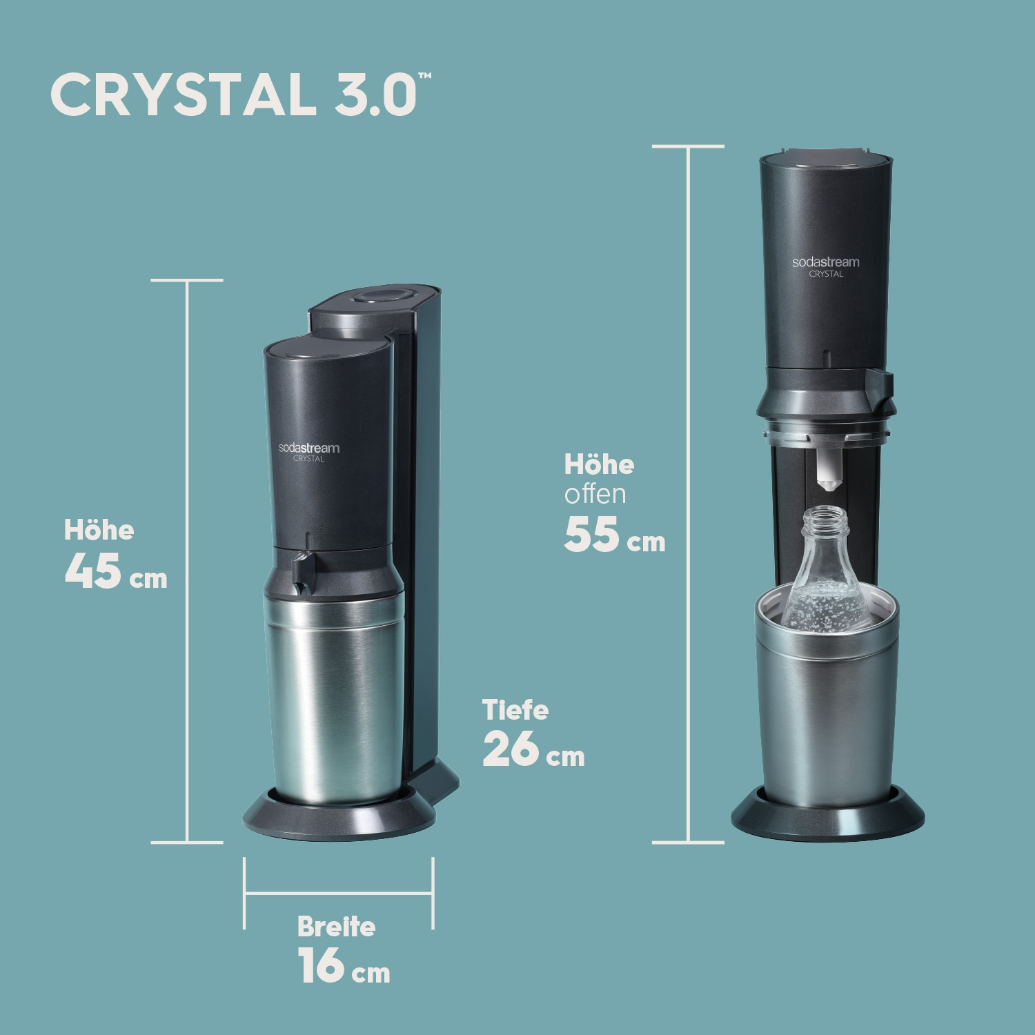 CRYSTAL 3.0 Wassersprudler titan, Bundle inkl. 3x Glasflasche, 1x Sodastream Maracuja ohne Zucker Sirup, 1x Pepsi Zero Zucker Sirup, 1x Quick-Connect Zylinder online kaufen bei Netto